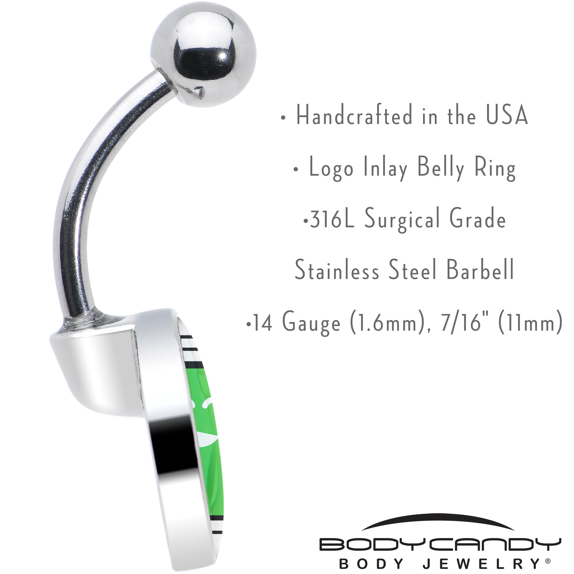 Battery Full Stainless Steel Belly Ring custom design option