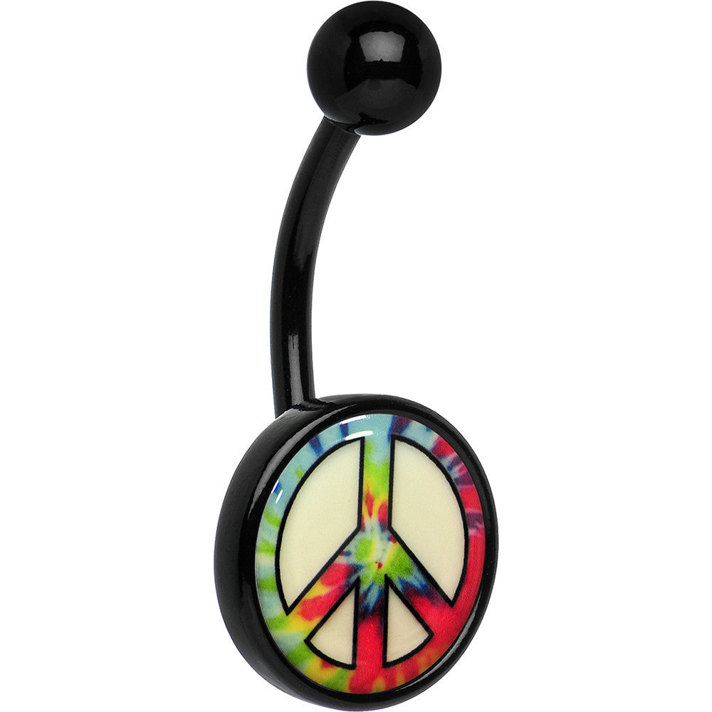 Glow in the Dark Titanium Tie Dyed Peace Sign Stainless Steel Belly Ring stylish jewelry