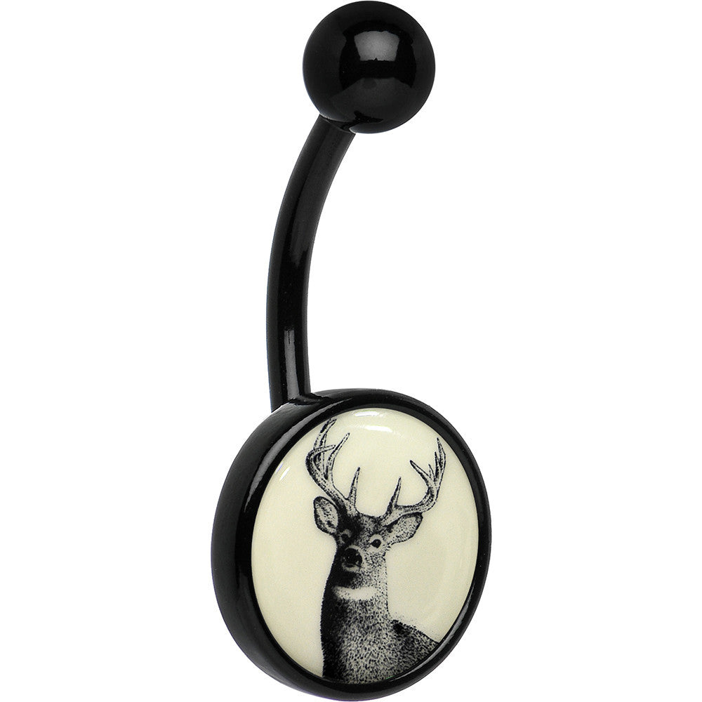 Glow in the Dark Titanium Deer Buck Hypoallergenic Stainless Steel Belly Ring