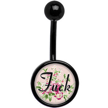 Black Titanium Pink Floral F*ck Stainless Steel Belly Ring lightweight comfortable