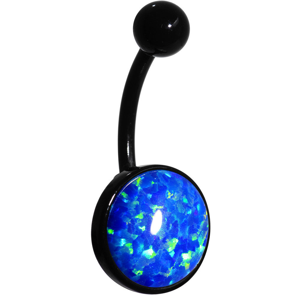 Aqua Synthetic Opal Black Anodized Bottom Mount Hypoallergenic Stainless Steel Belly Ring