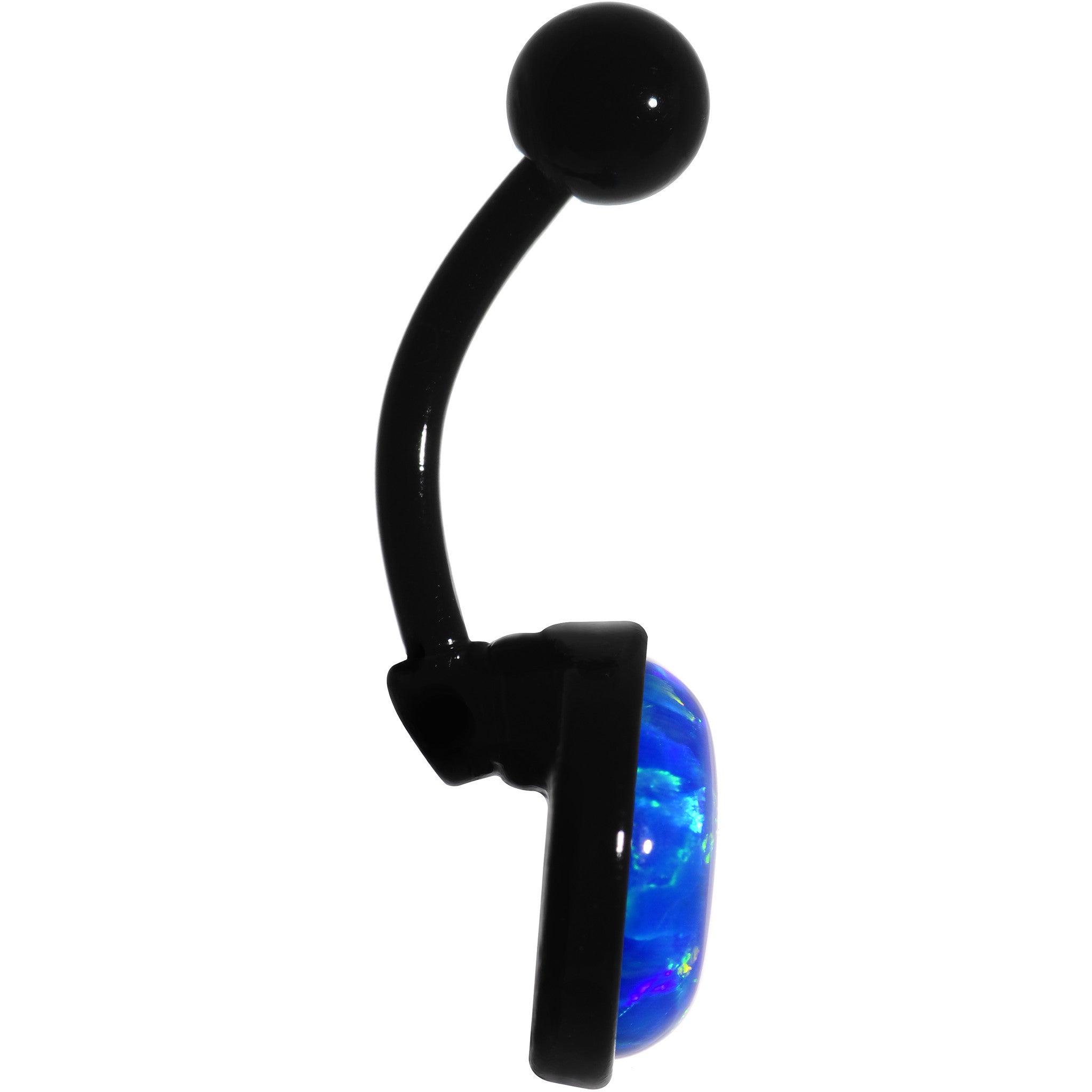 Aqua Synthetic Opal Black Anodized Bottom Mount Stainless Steel Belly Ring lightweight comfortable