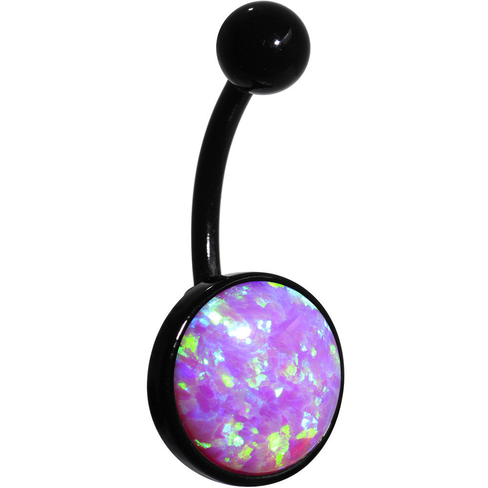 Pink Synthetic Opal Black Anodized Bottom Mount Hypoallergenic Stainless Steel Belly Ring