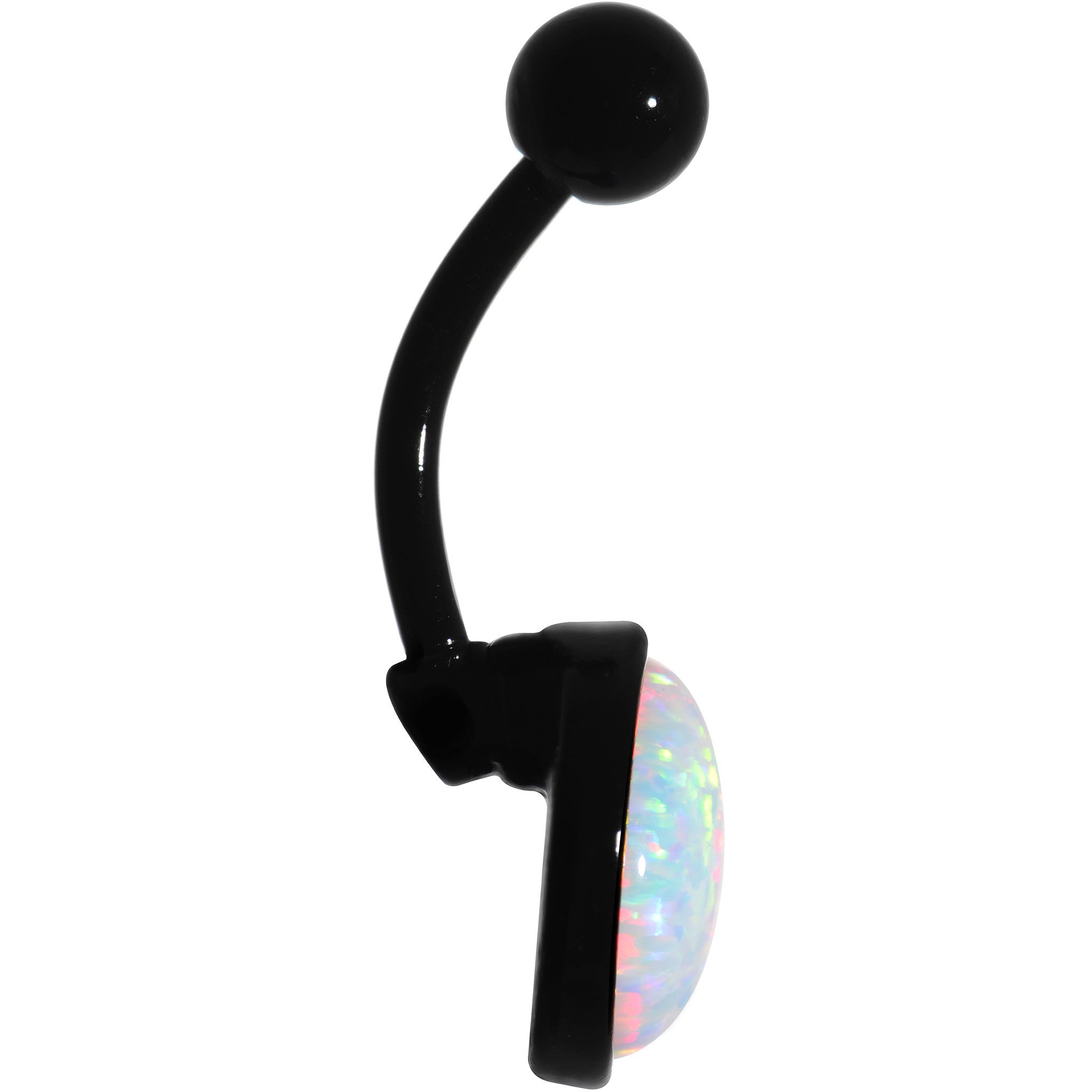 White Synthetic Opal Black Anodized Bottom Mount Stainless Steel Belly Ring lightweight comfortable
