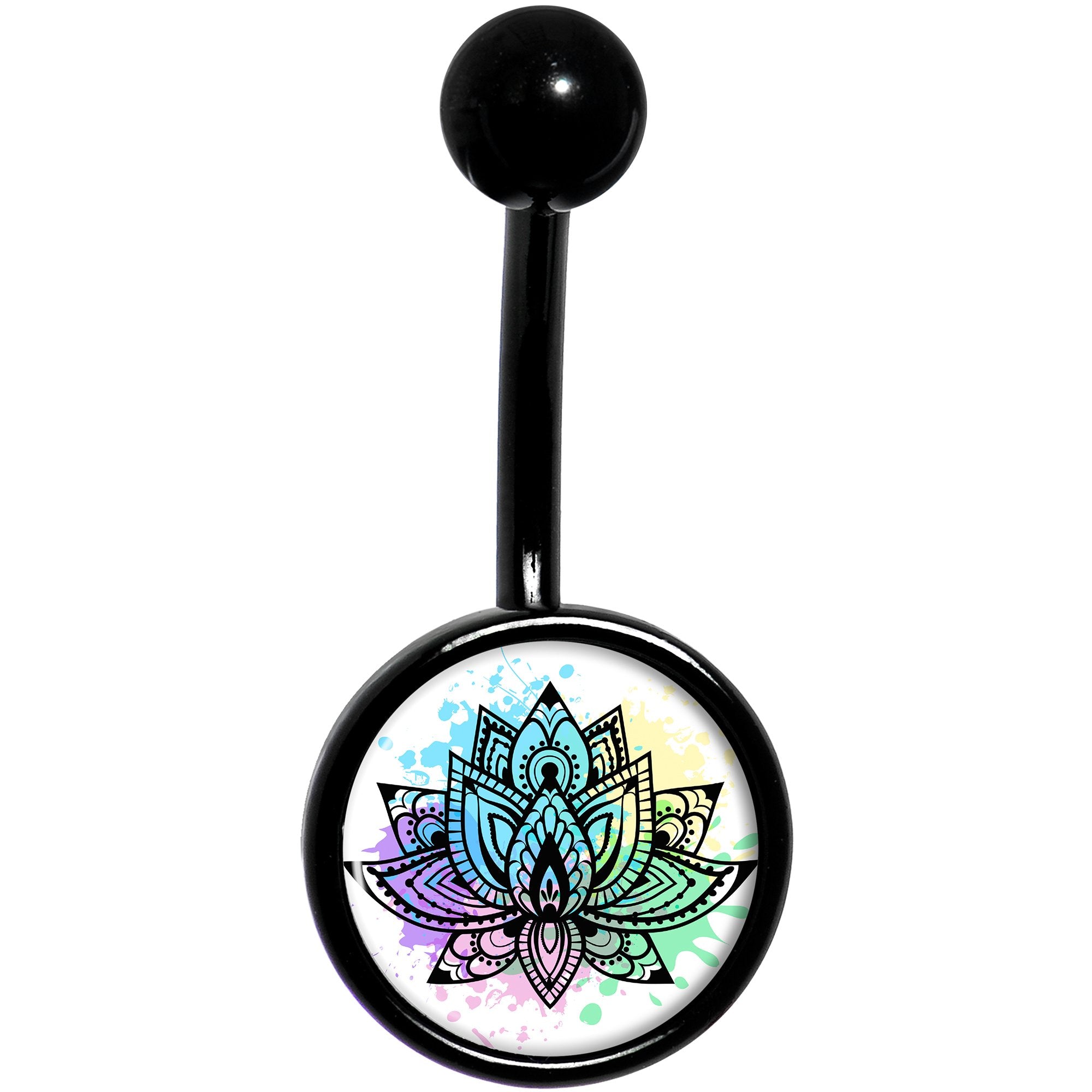 Blooming Symbolic Lotus Flower Black Stainless Steel Belly Ring lightweight comfortable
