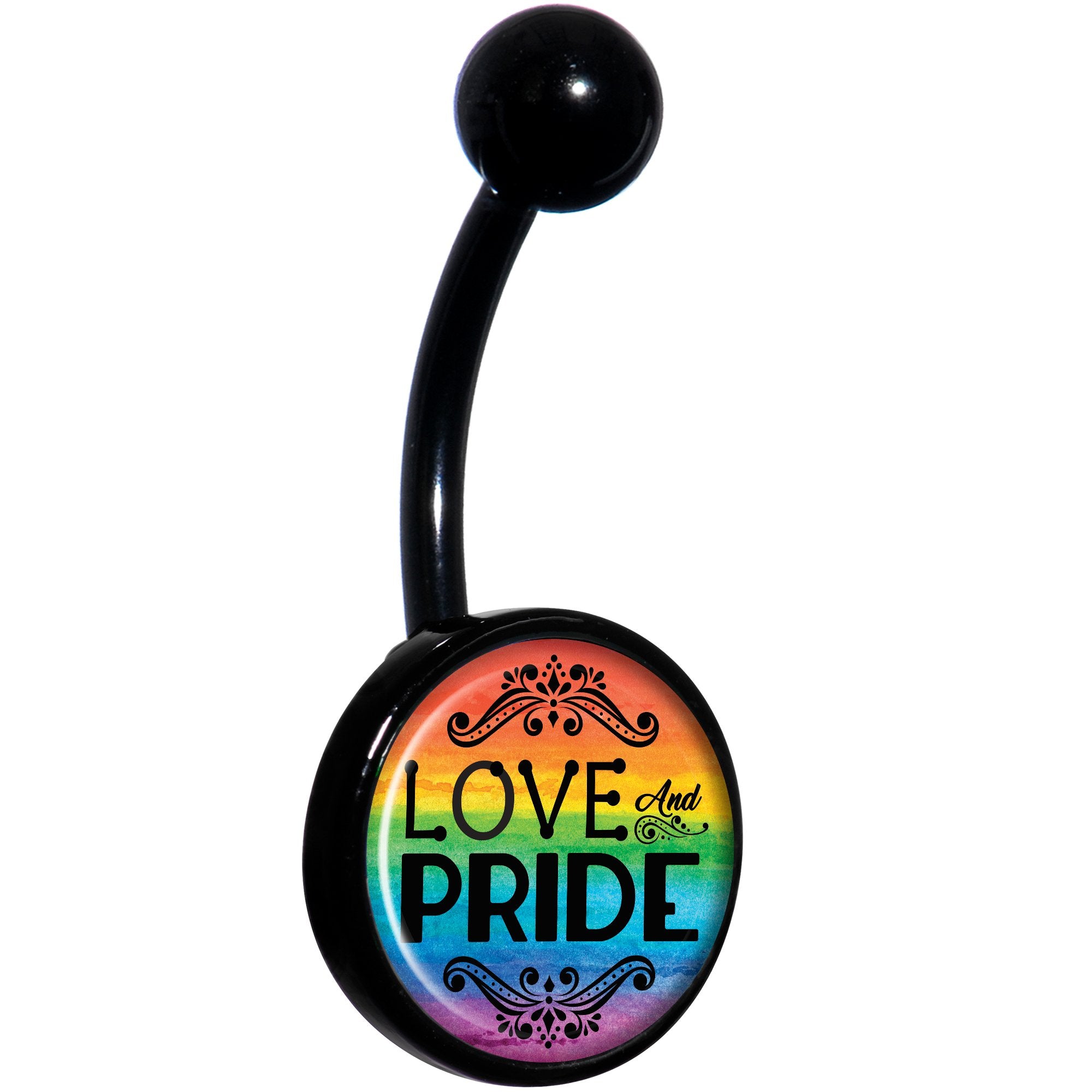 Rainbow Love and Pride Black Hypoallergenic Stainless Steel Belly Ring