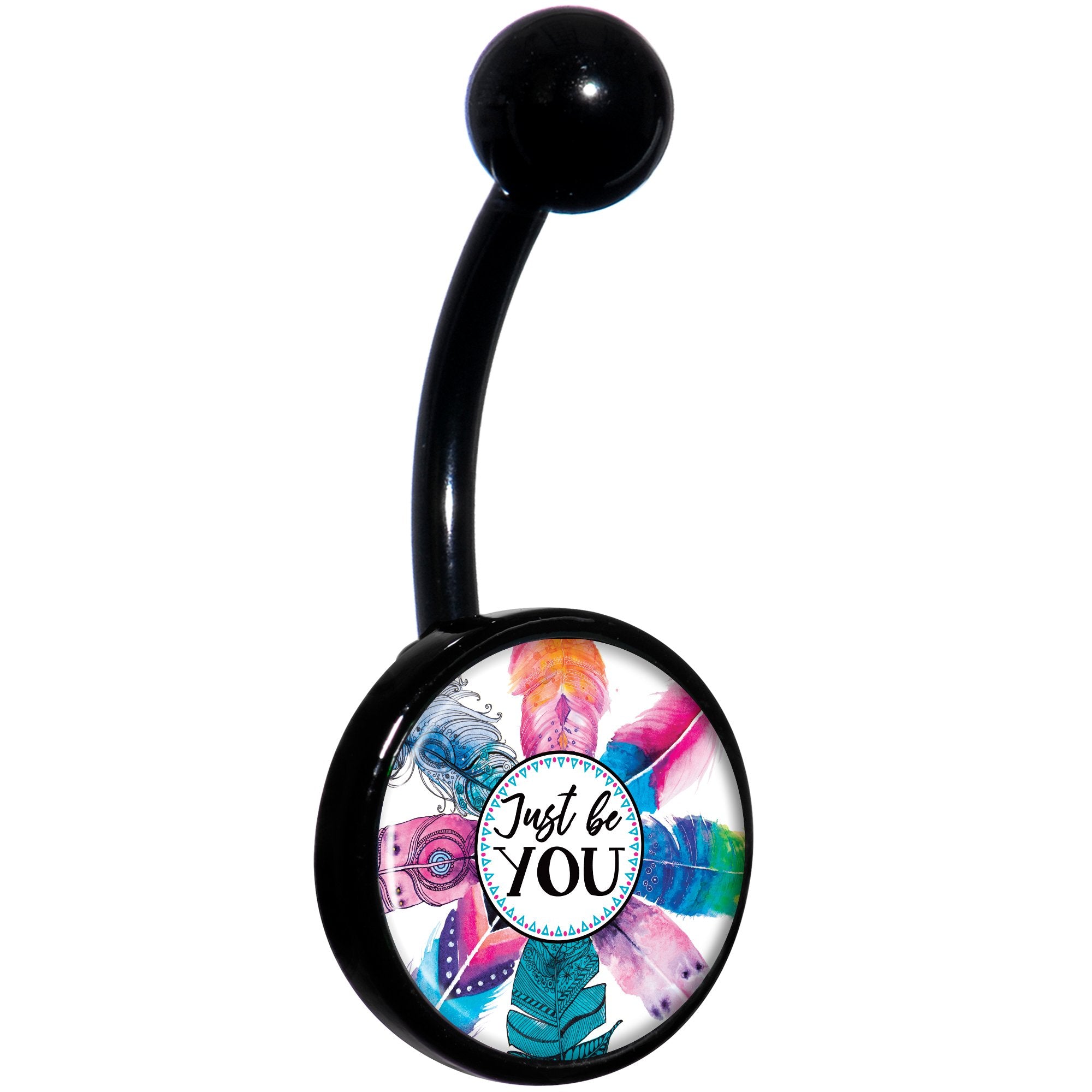 Watercolor Feathers Just Be You Black Hypoallergenic Stainless Steel Belly Ring