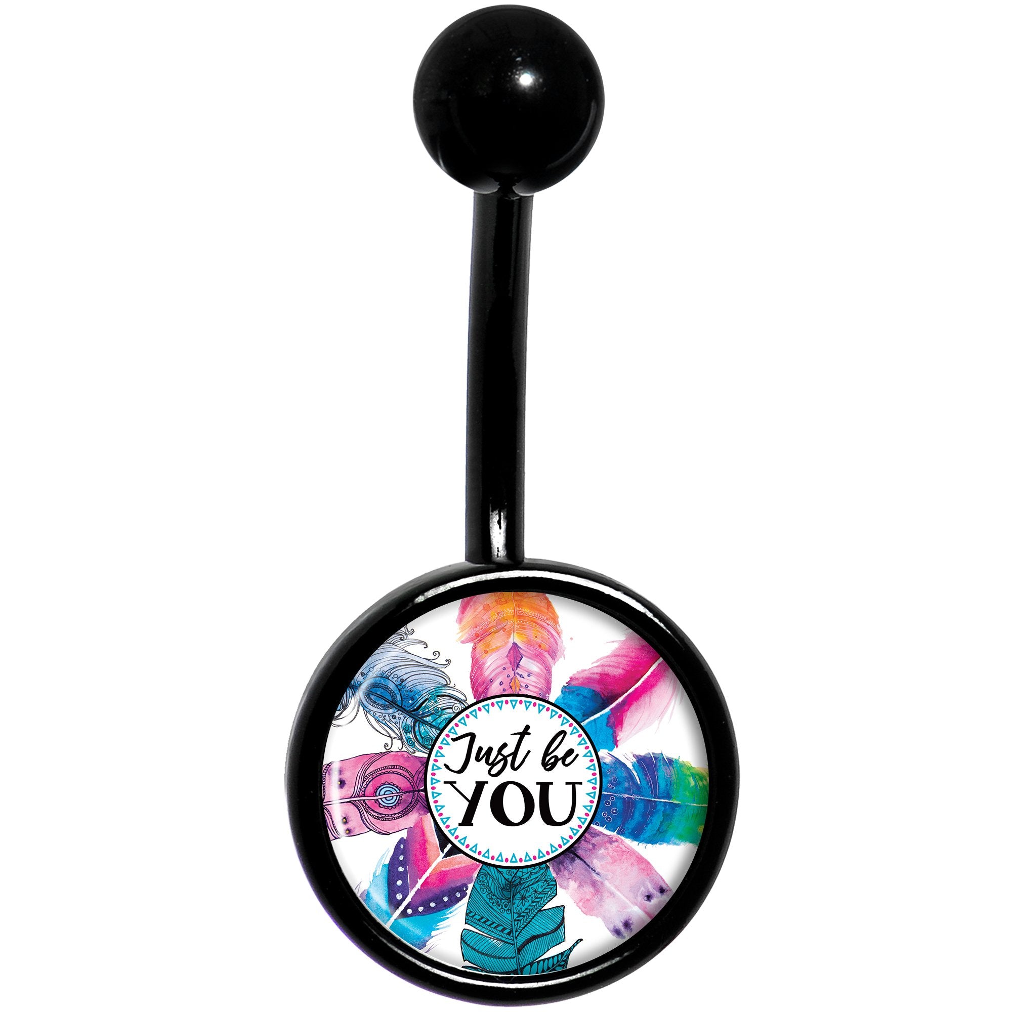 Watercolor Feathers Just Be You Black Stainless Steel Belly Ring lightweight comfortable