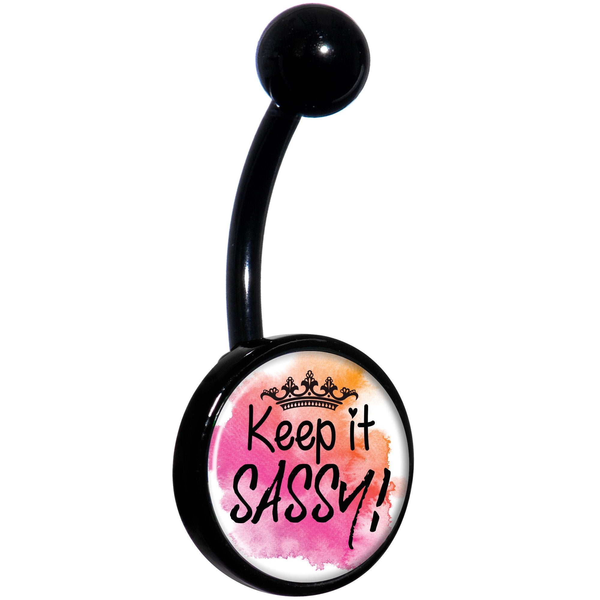 Watercolor Keep it Sassy Black Hypoallergenic Stainless Steel Belly Ring