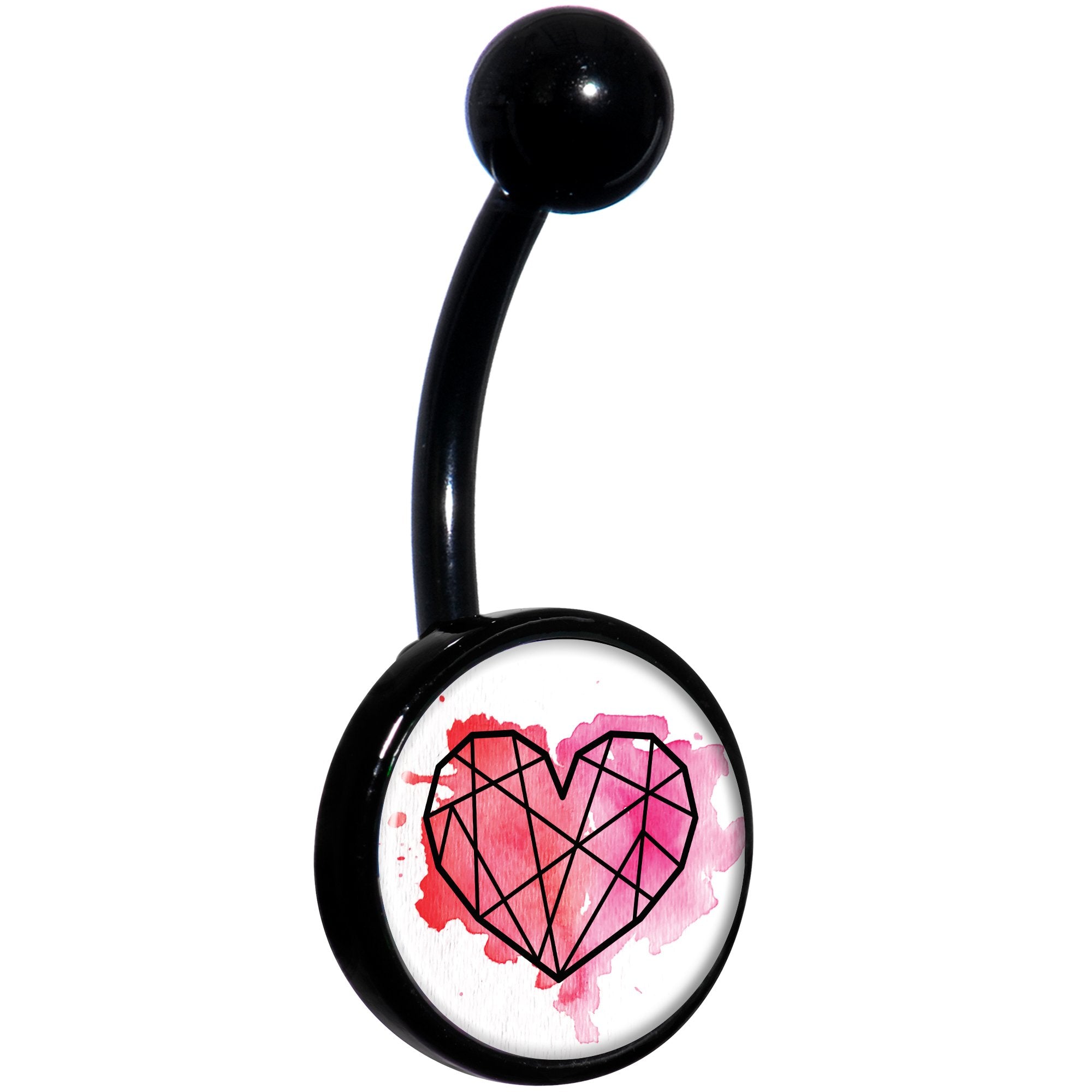 Watercolor Geometric Heart Black Hypoallergenic Stainless Steel Belly Ring
