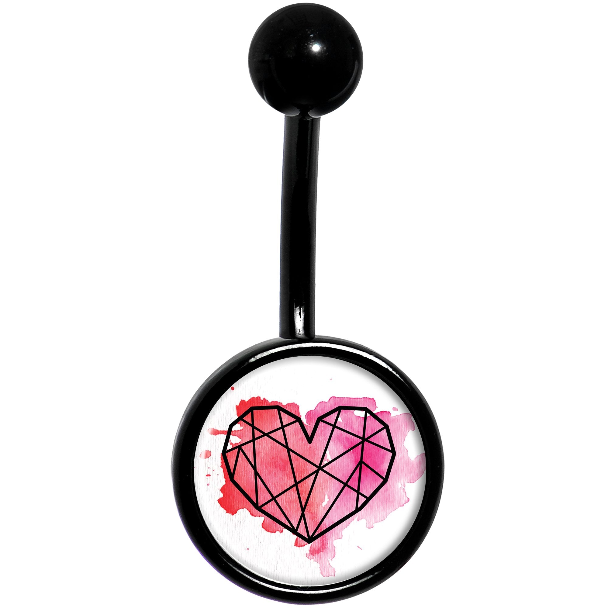 Watercolor Geometric Heart Black Stainless Steel Belly Ring lightweight comfortable
