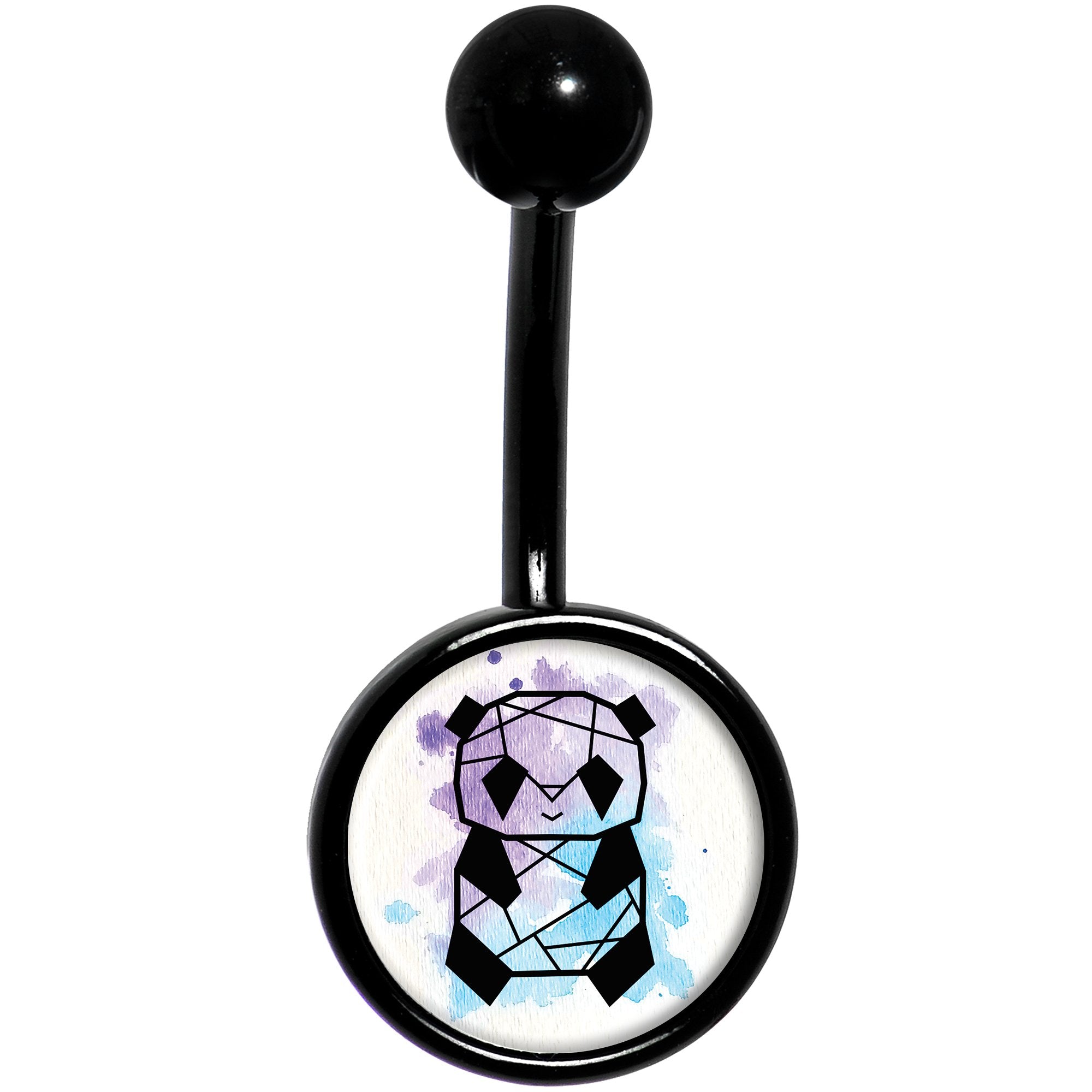 Watercolor Geometric Panda Black Stainless Steel Belly Ring lightweight comfortable