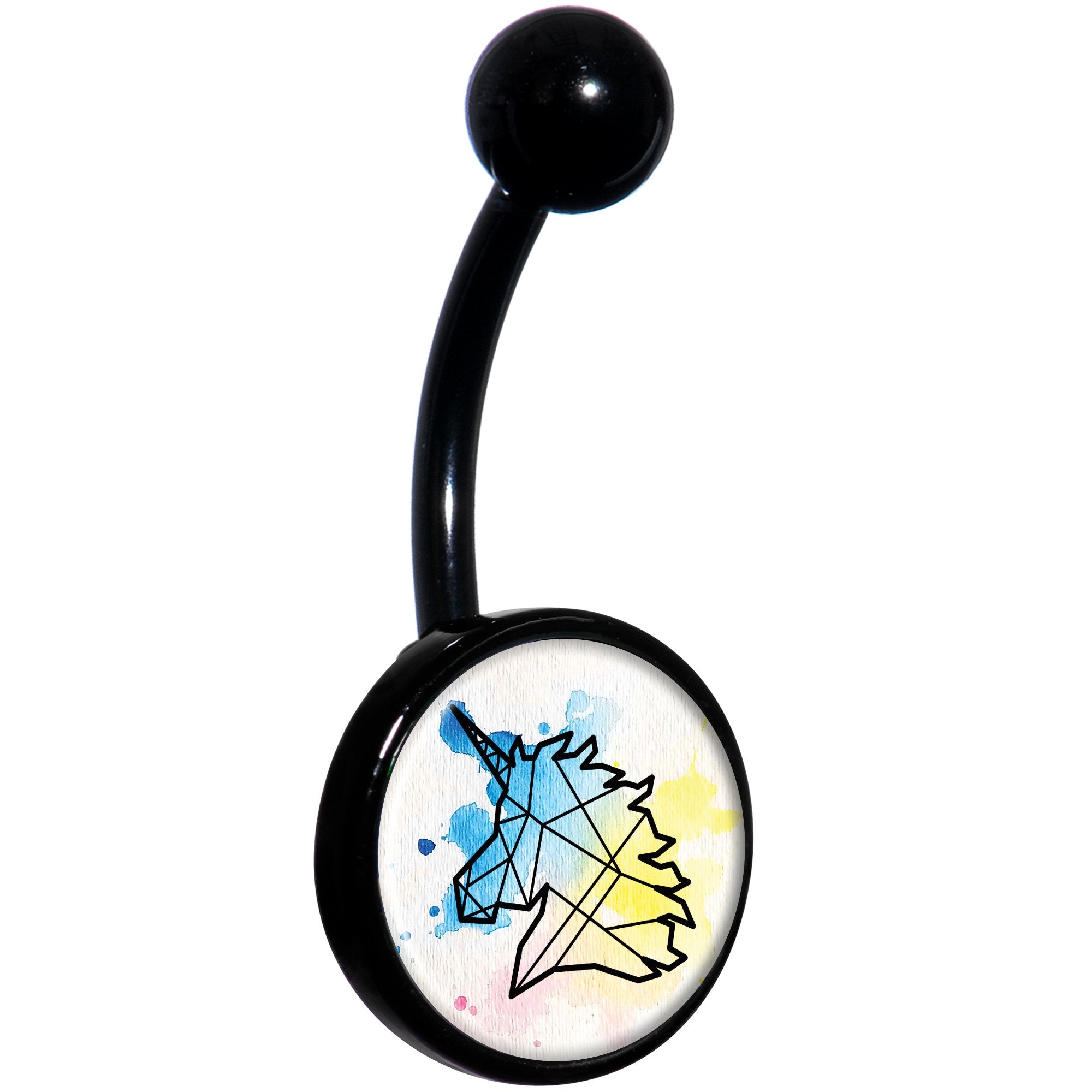 Watercolor Geometric Unicorn Black Hypoallergenic Stainless Steel Belly Ring