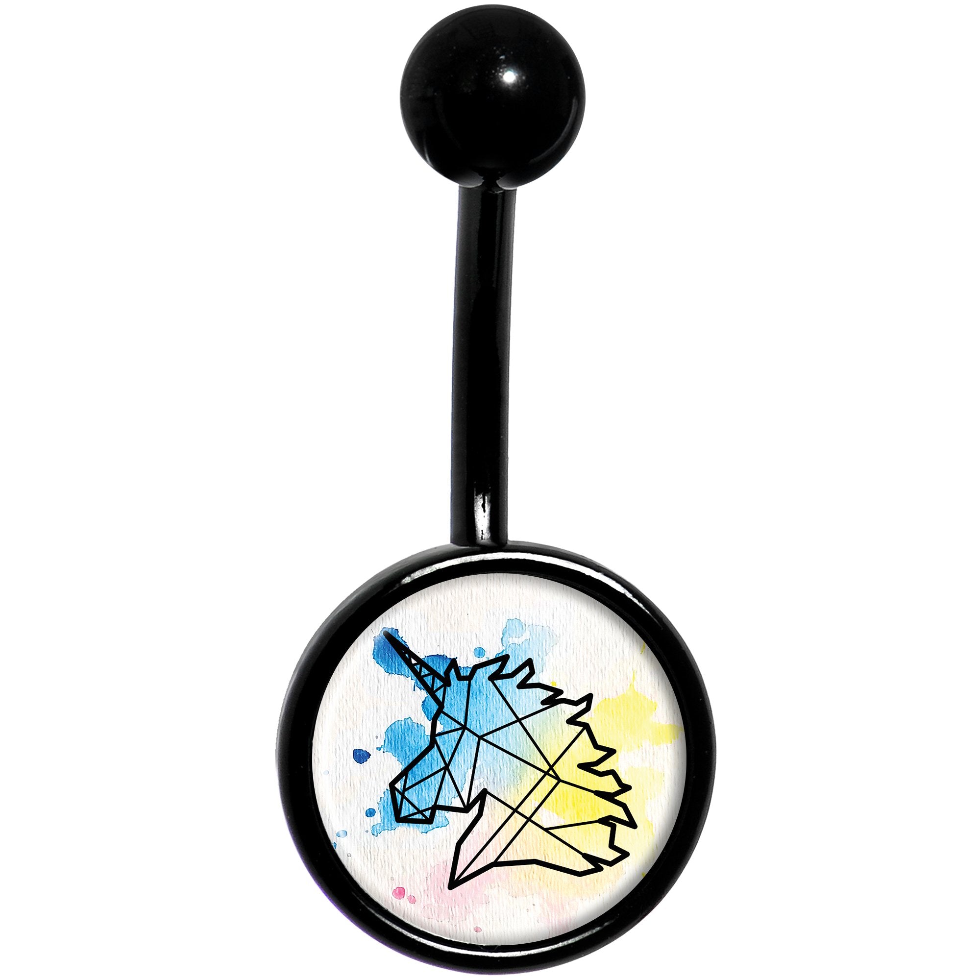 Watercolor Geometric Unicorn Black Stainless Steel Belly Ring lightweight comfortable