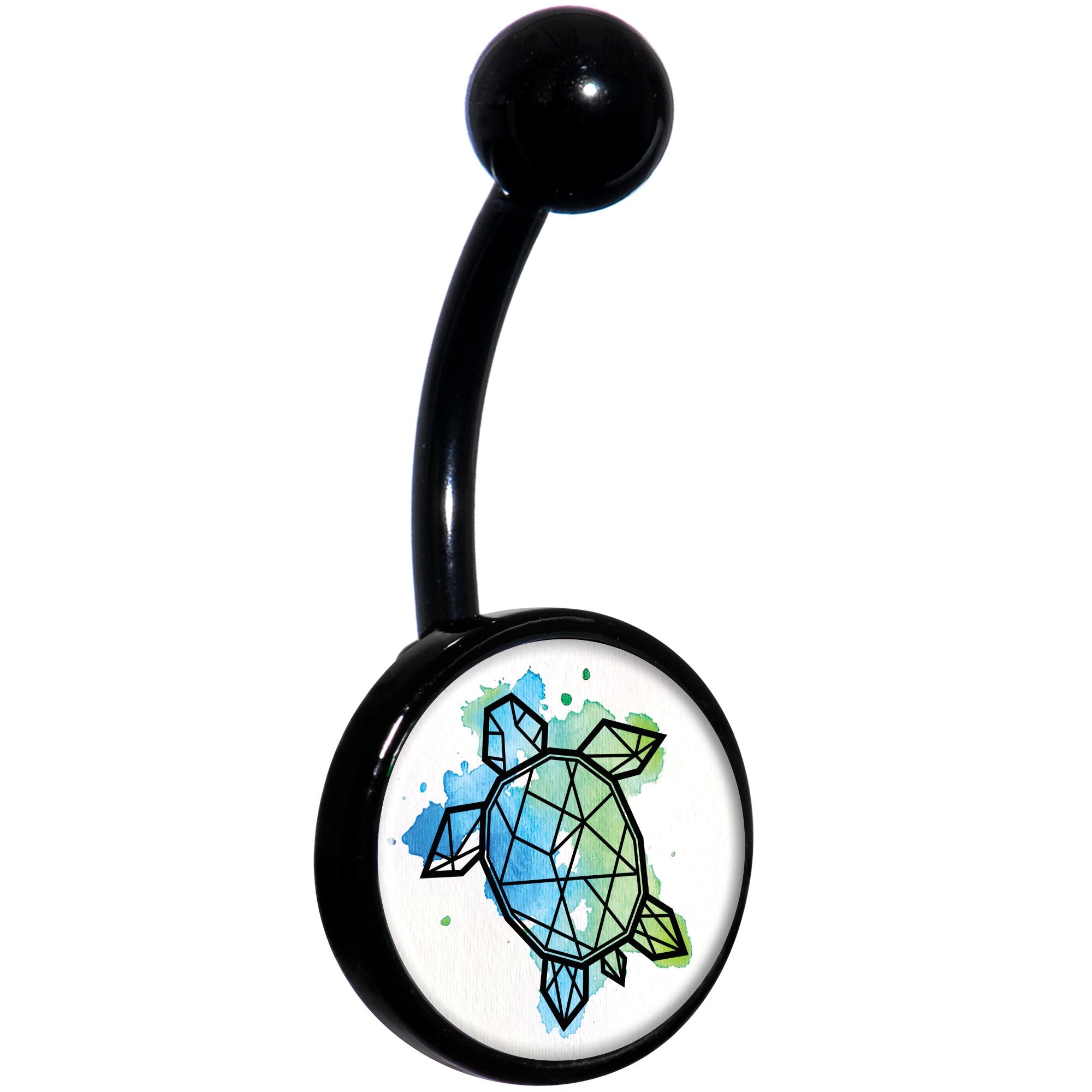 Watercolor Geometric Turtle Black Hypoallergenic Stainless Steel Belly Ring