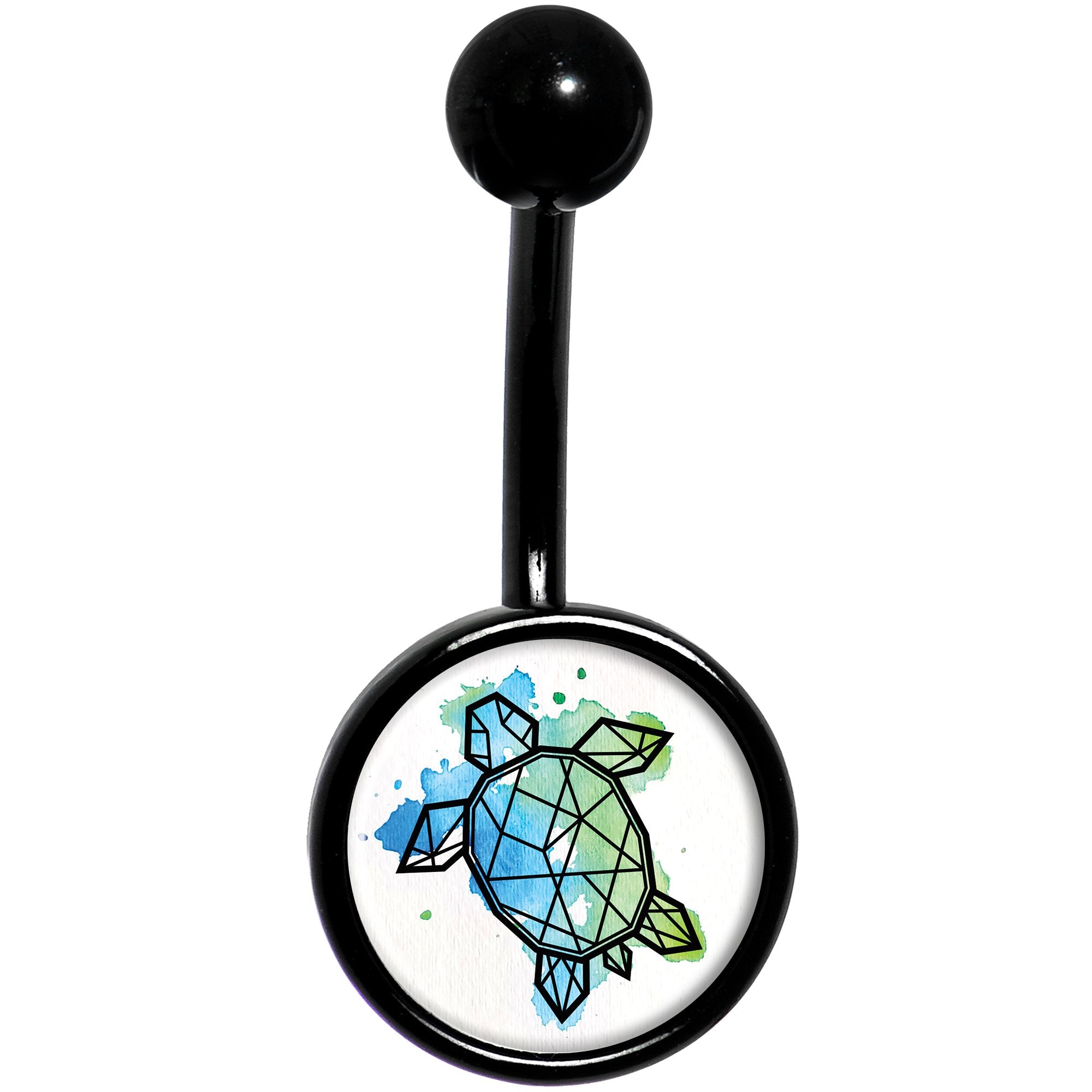 Watercolor Geometric Turtle Black Stainless Steel Belly Ring lightweight comfortable