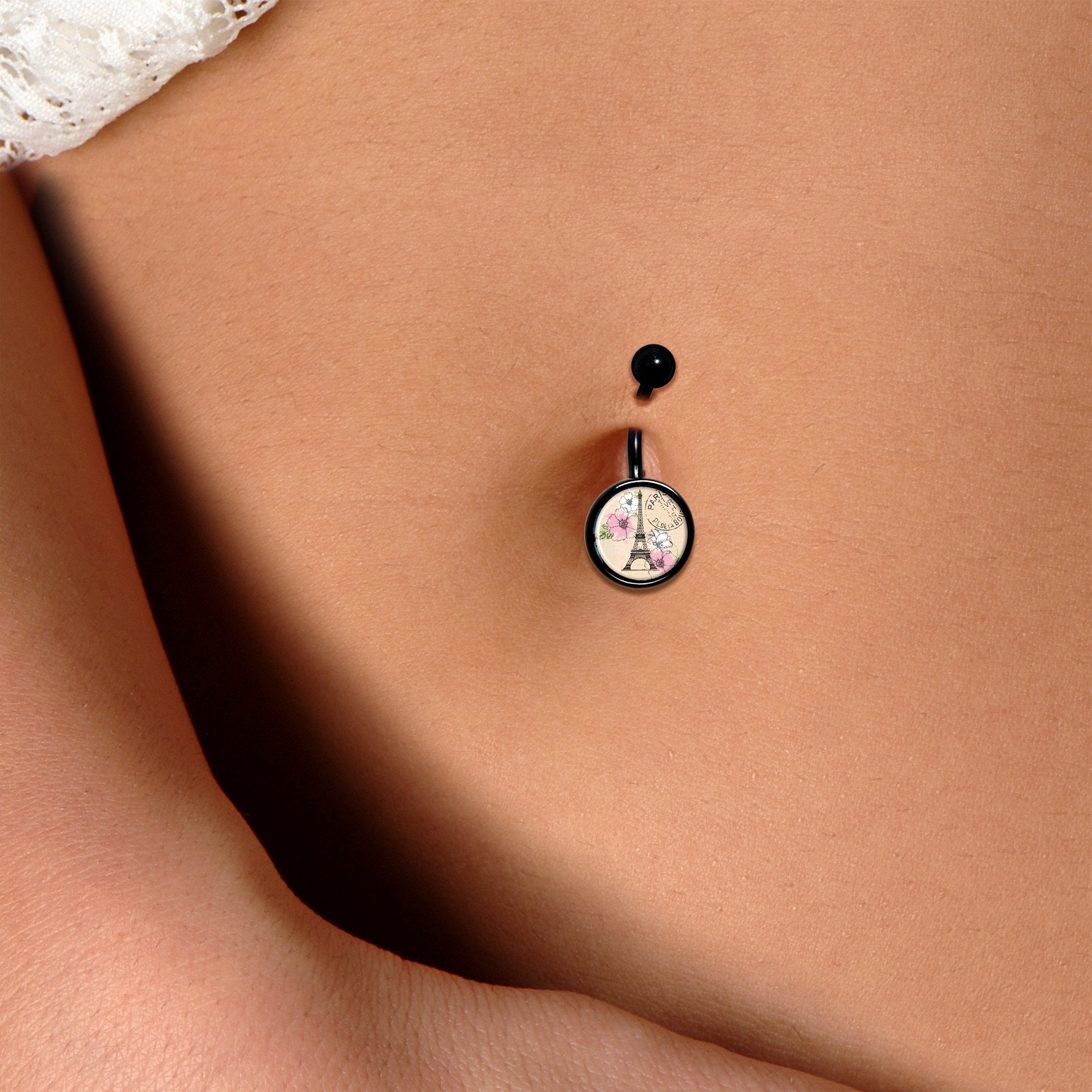 With Love from Paris Black Stainless Steel Belly Ring stylish jewelry