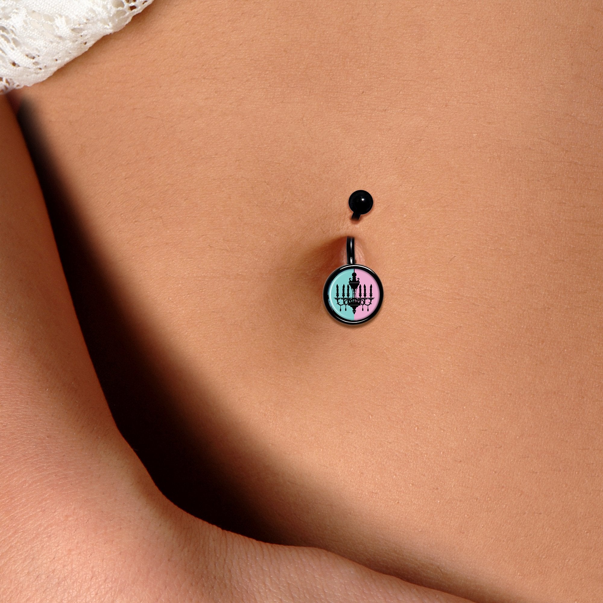 Blue Pink Split Chandelier Black Stainless Steel Belly Ring stylish jewelry