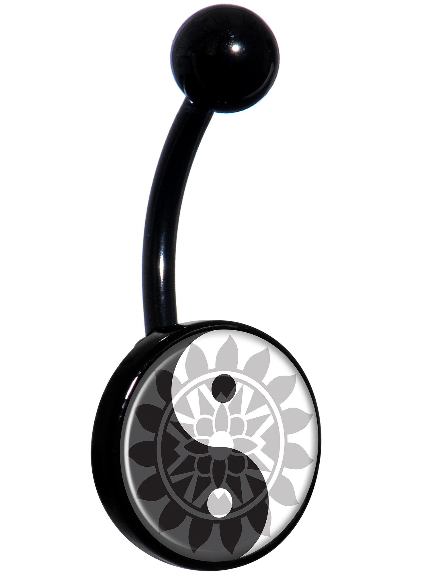 Mandala Yin Yang Black Stainless Steel Belly Ring handmade design