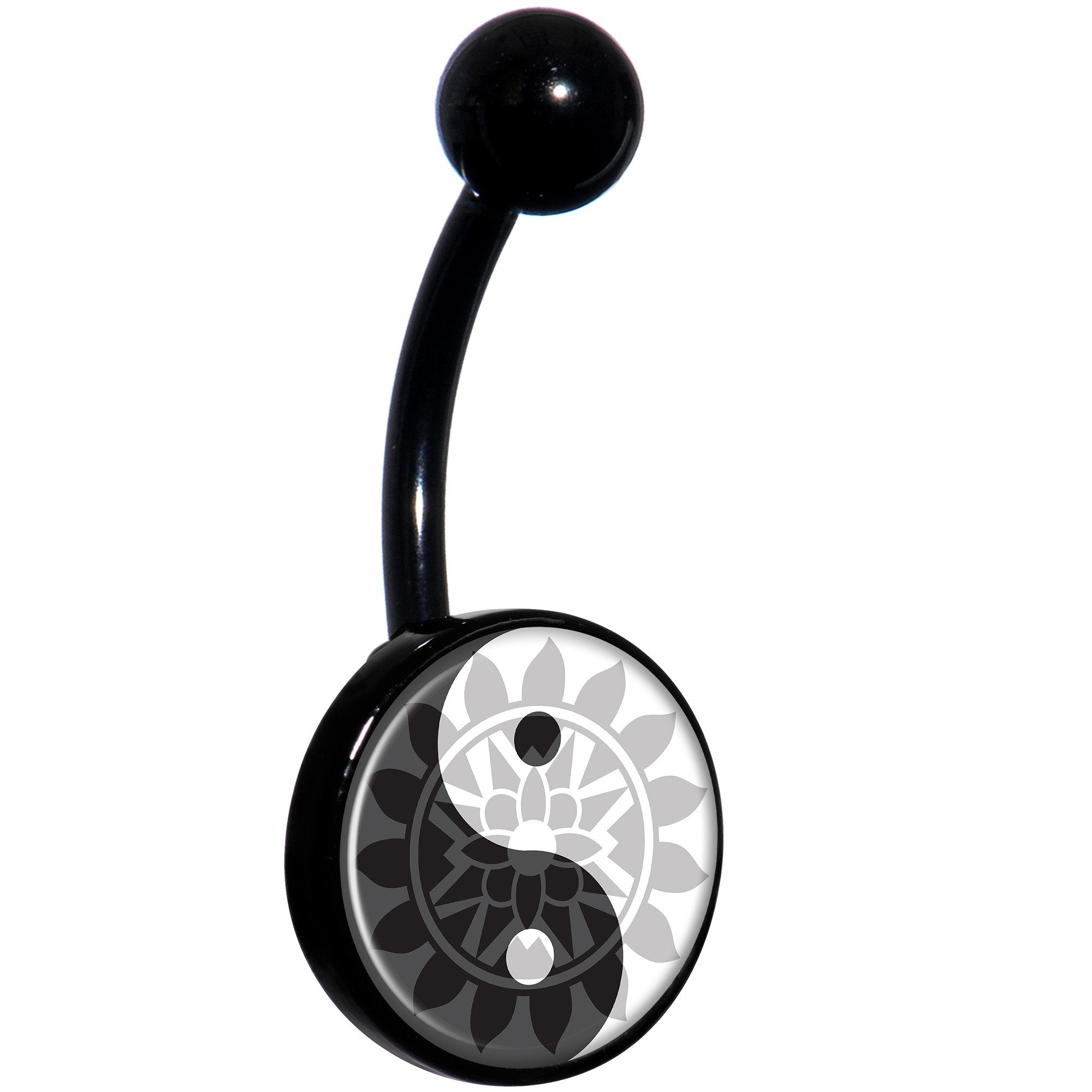 Mandala Yin Yang Black Hypoallergenic Stainless Steel Belly Ring