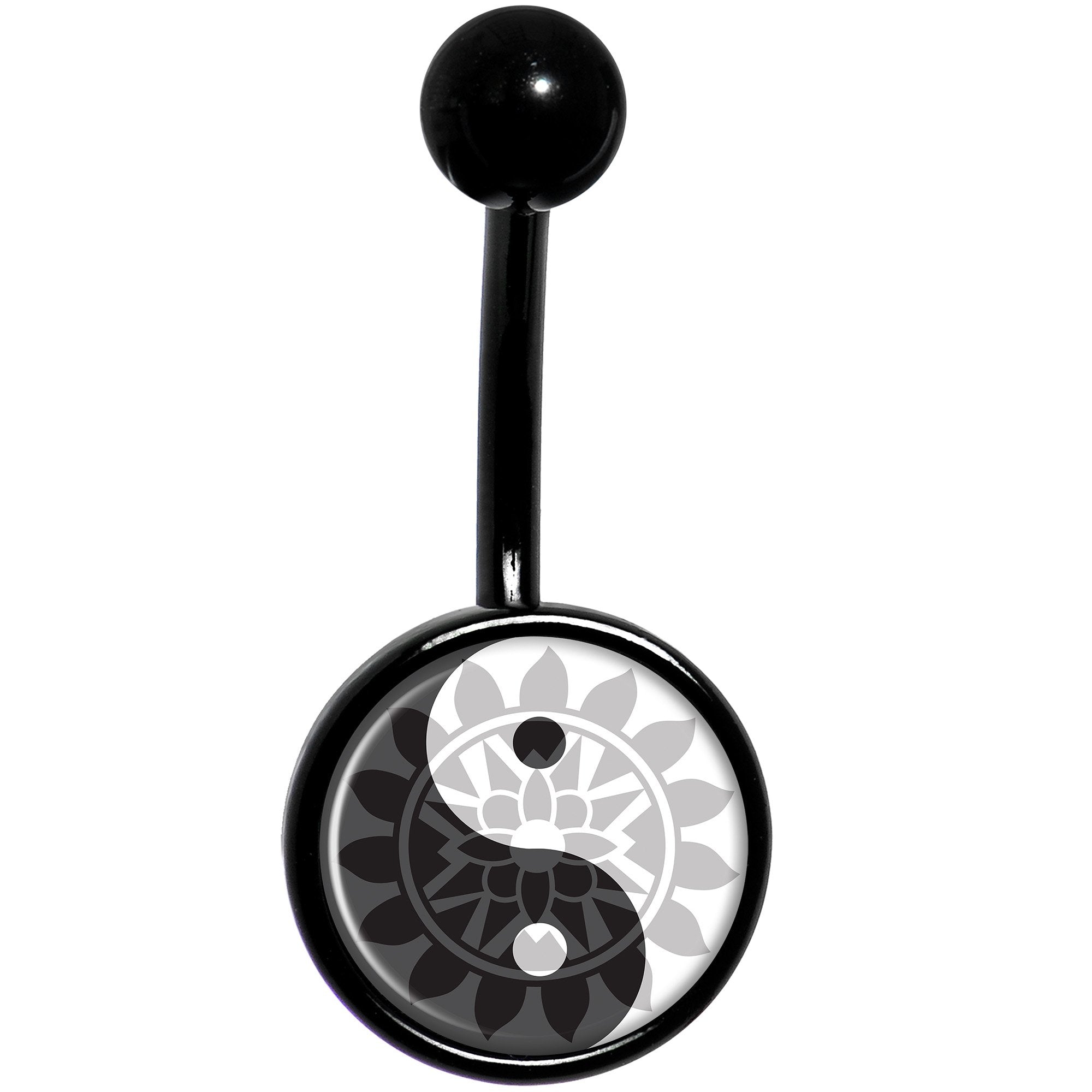 Mandala Yin Yang Black Stainless Steel Belly Ring lightweight comfortable
