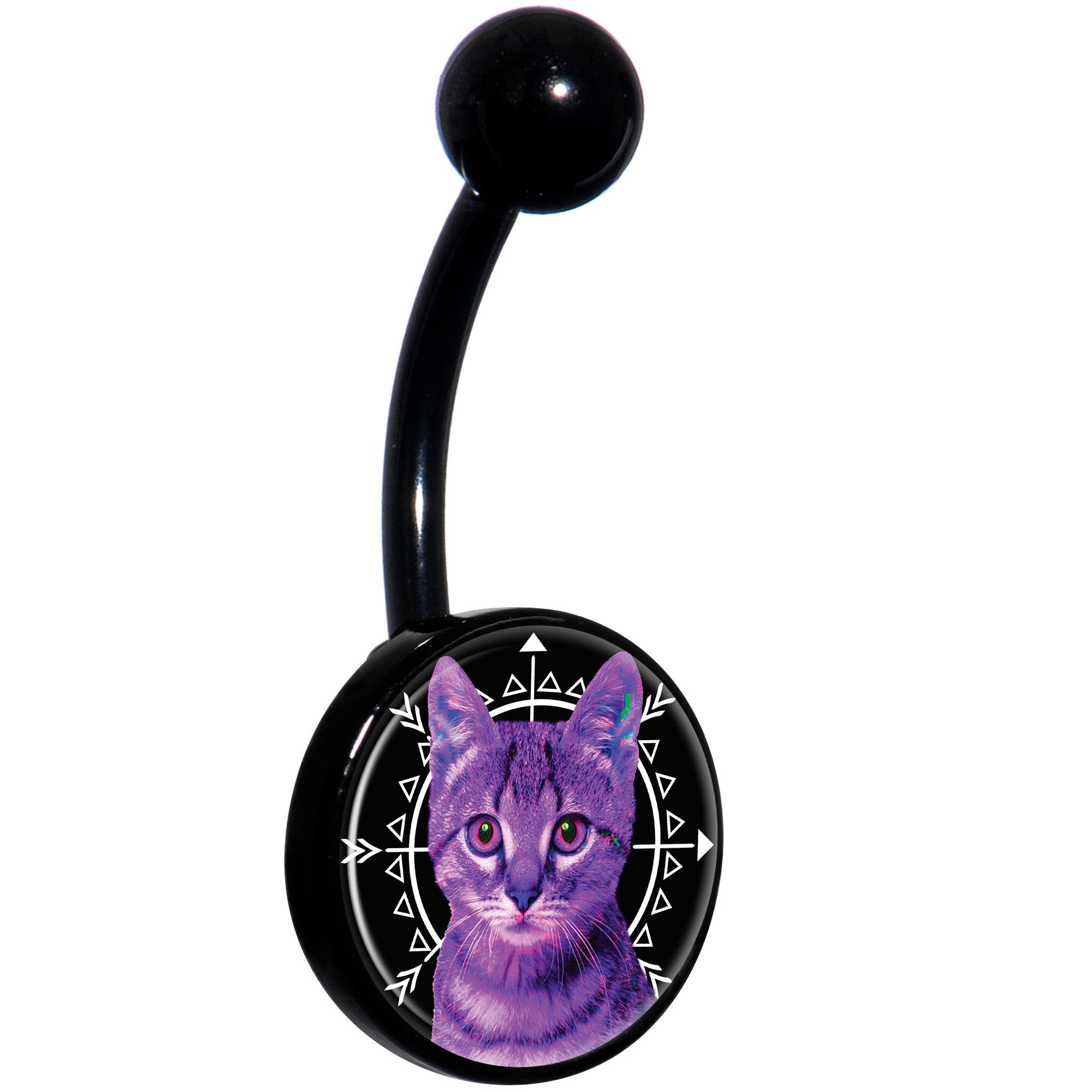 Boho Fuchsia Kitty Cat Black Hypoallergenic Stainless Steel Belly Ring