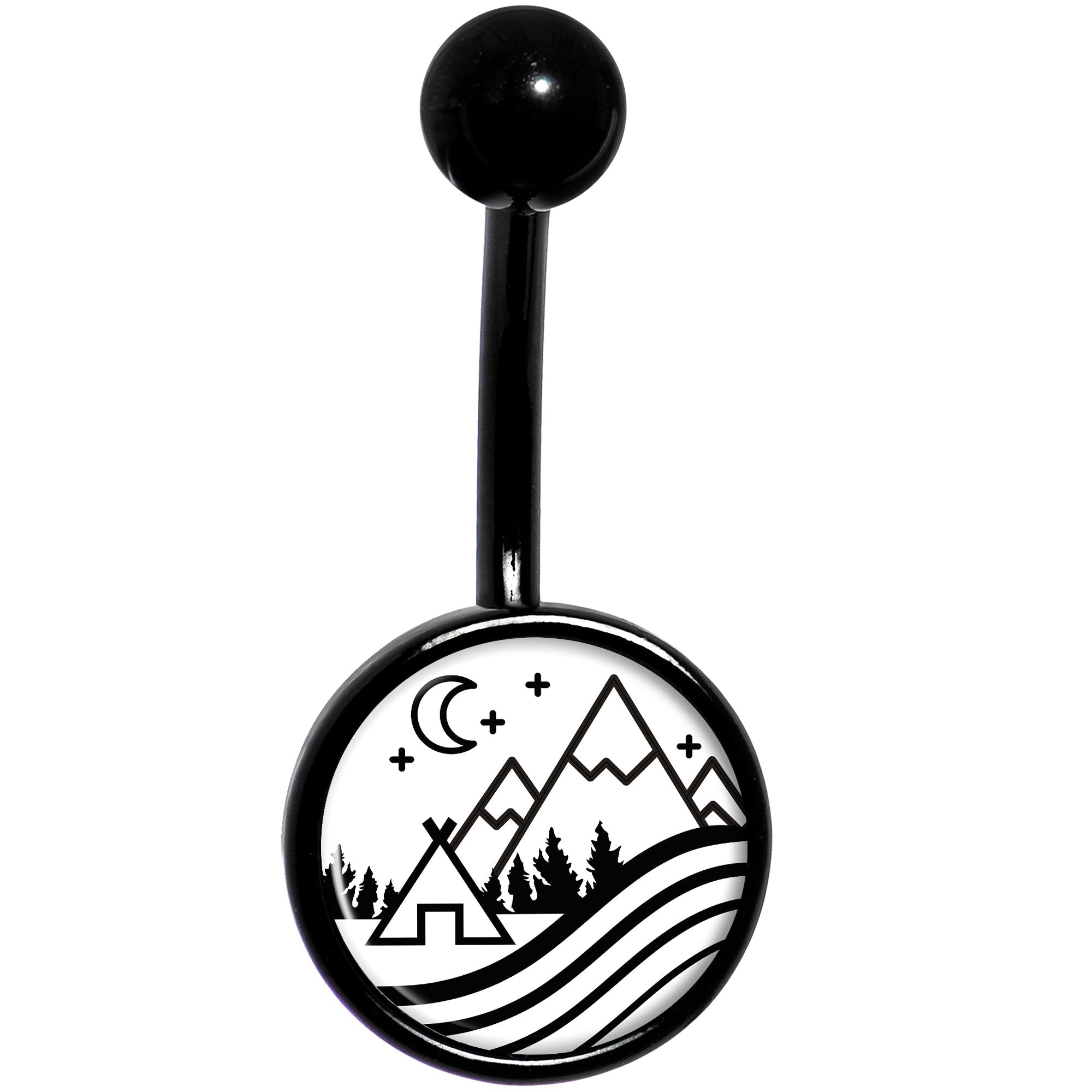 Camping in the Mountains Black Stainless Steel Belly Ring lightweight comfortable