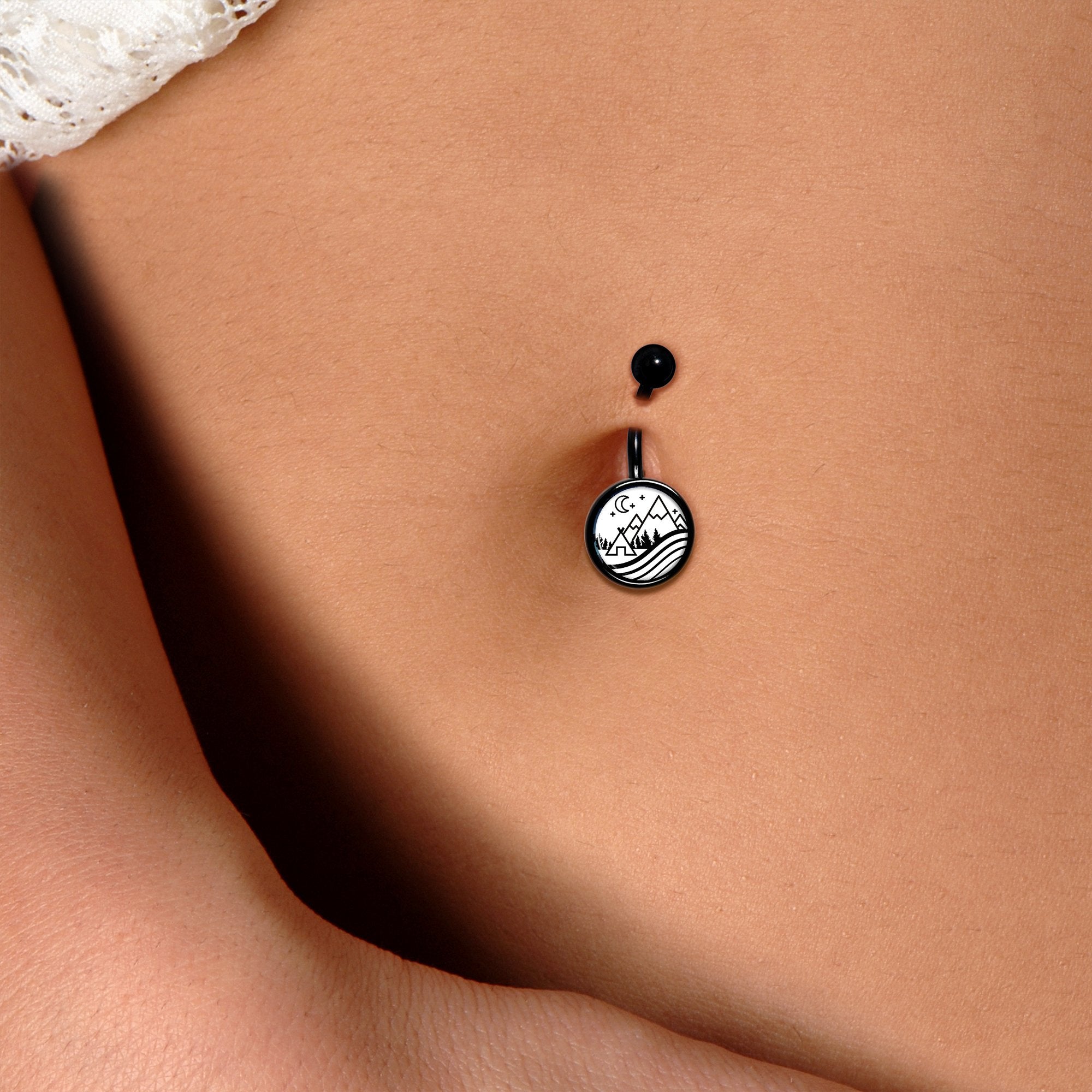 Camping in the Mountains Black Stainless Steel Belly Ring stylish jewelry