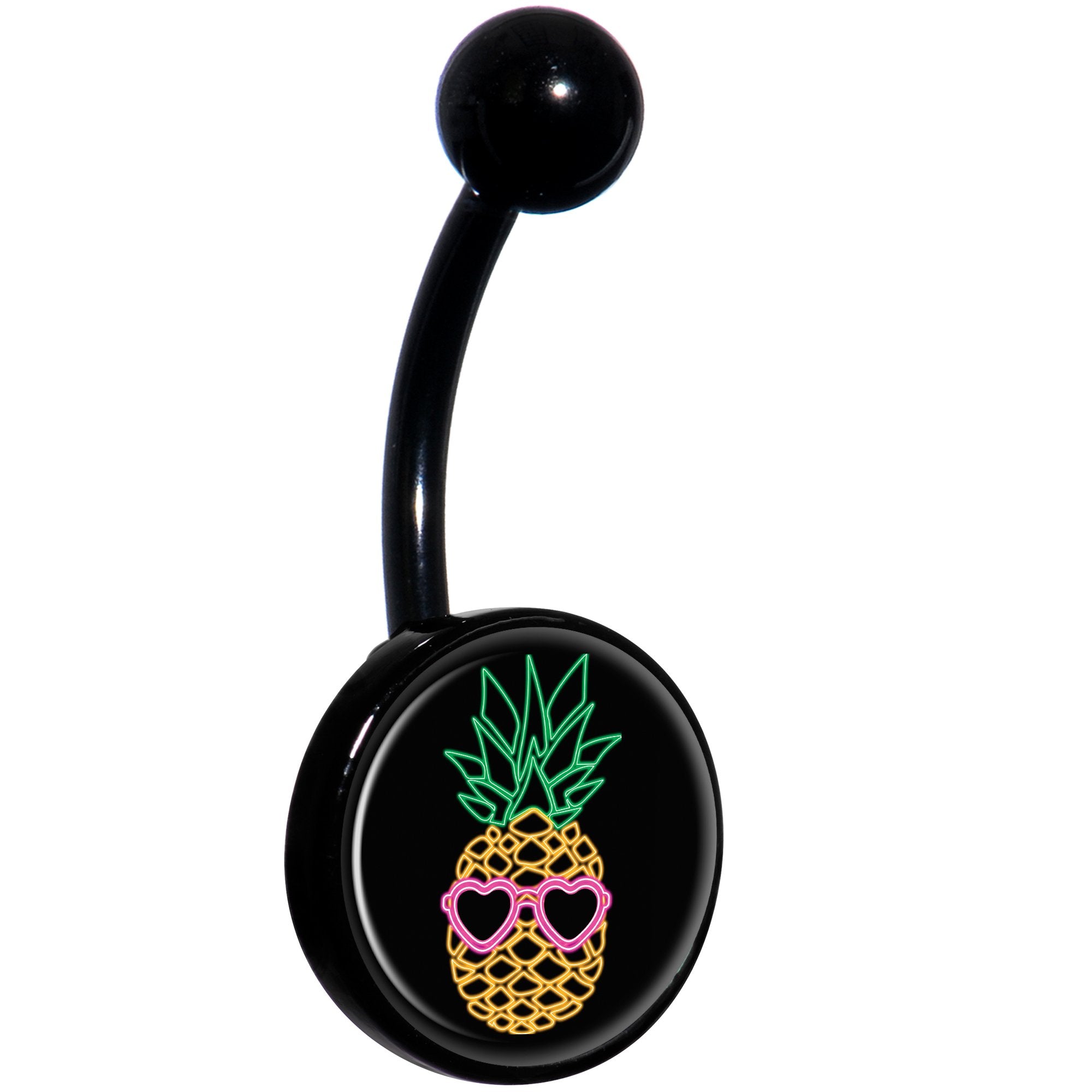 Neon Heart Tropical Pineapple Black Hypoallergenic Stainless Steel Belly Ring