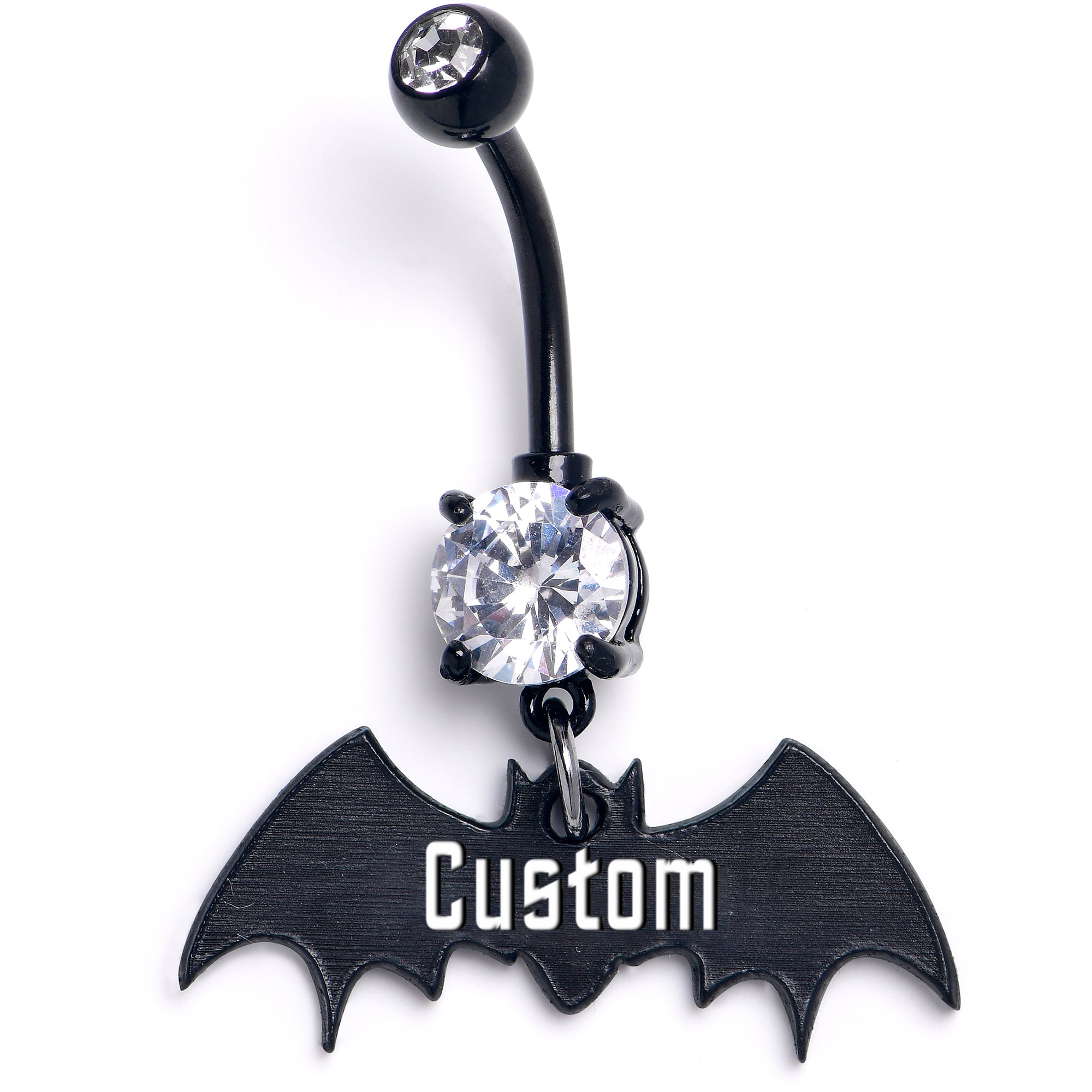 Custom Clear Gem Black Bat Personalized Dangle Hypoallergenic Stainless Steel Belly Ring