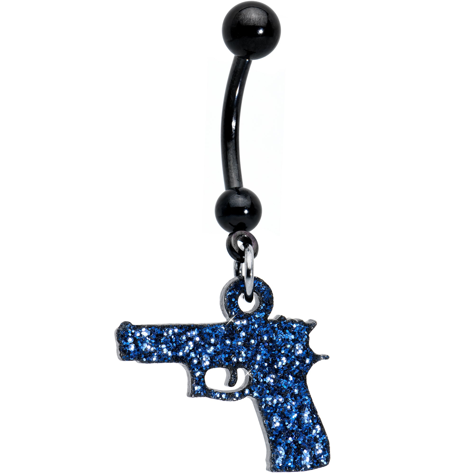 Blue Glitter Gun Dangle Hypoallergenic Stainless Steel Belly Ring