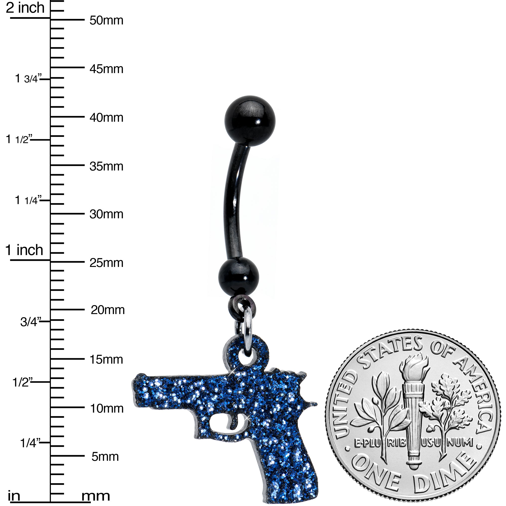 Blue Glitter Gun Dangle Stainless Steel Belly Ring lightweight comfortable