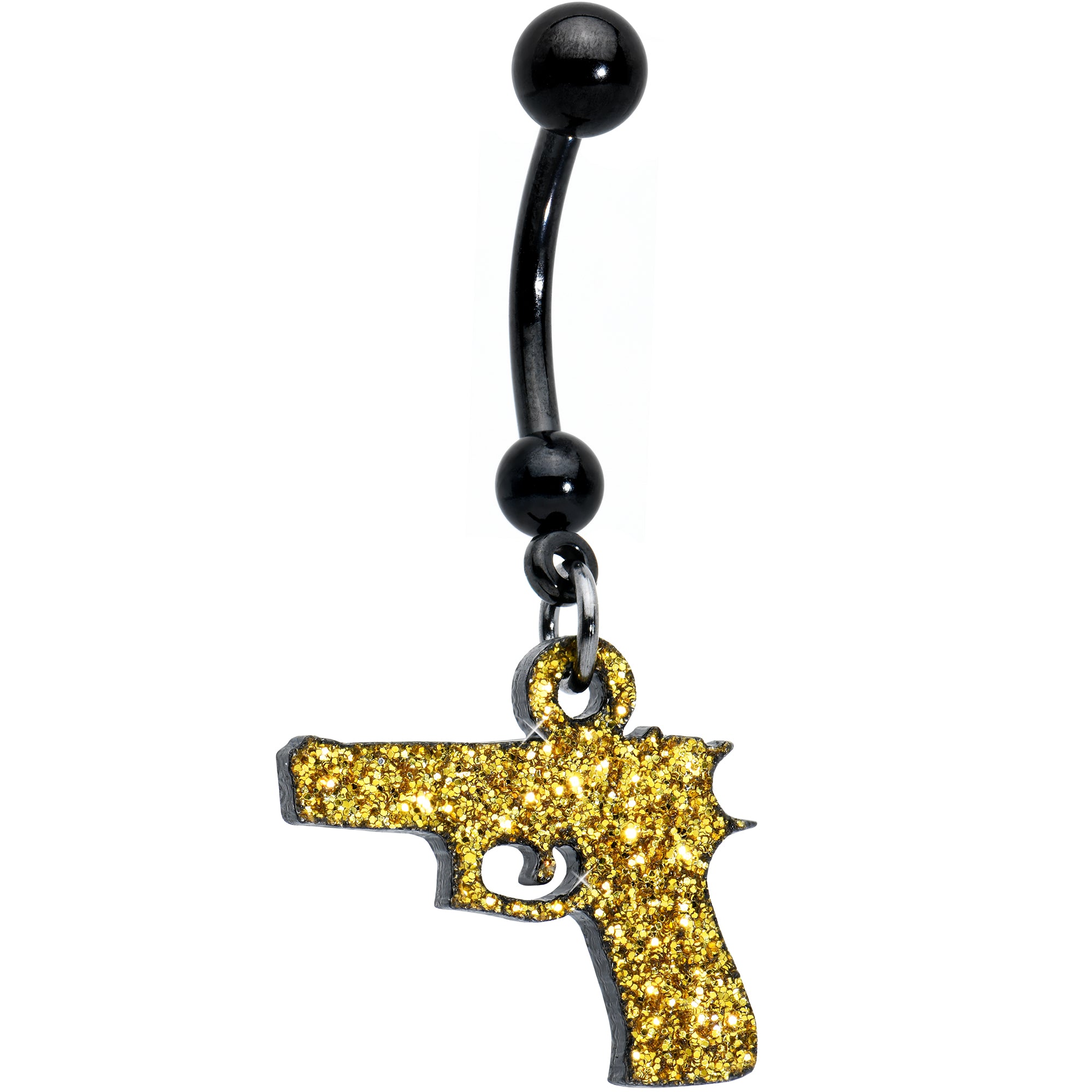 Yellow Glitter Gun Dangle Hypoallergenic Stainless Steel Belly Ring