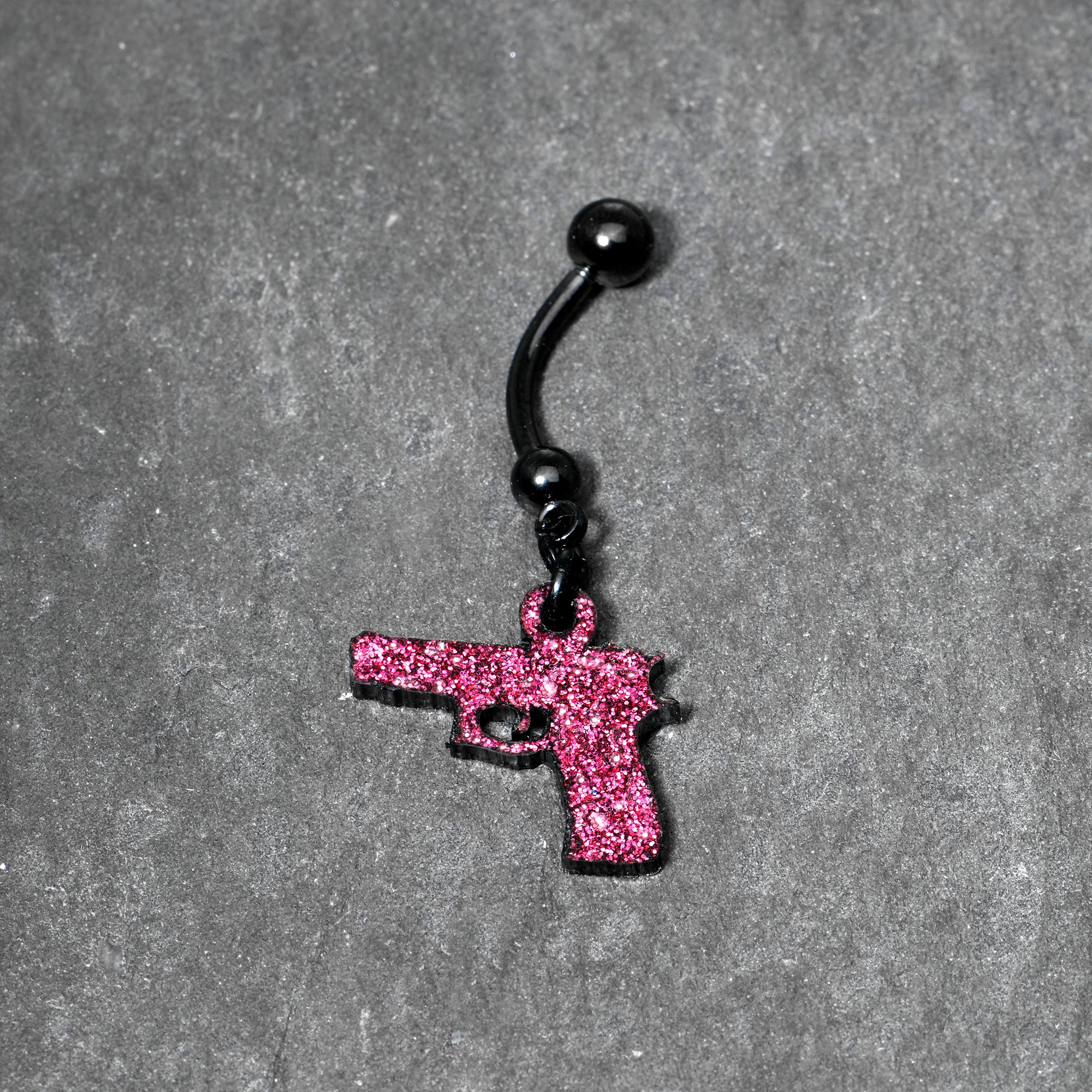 Pink Glitter Gun Dangle Stainless Steel Belly Ring stylish jewelry