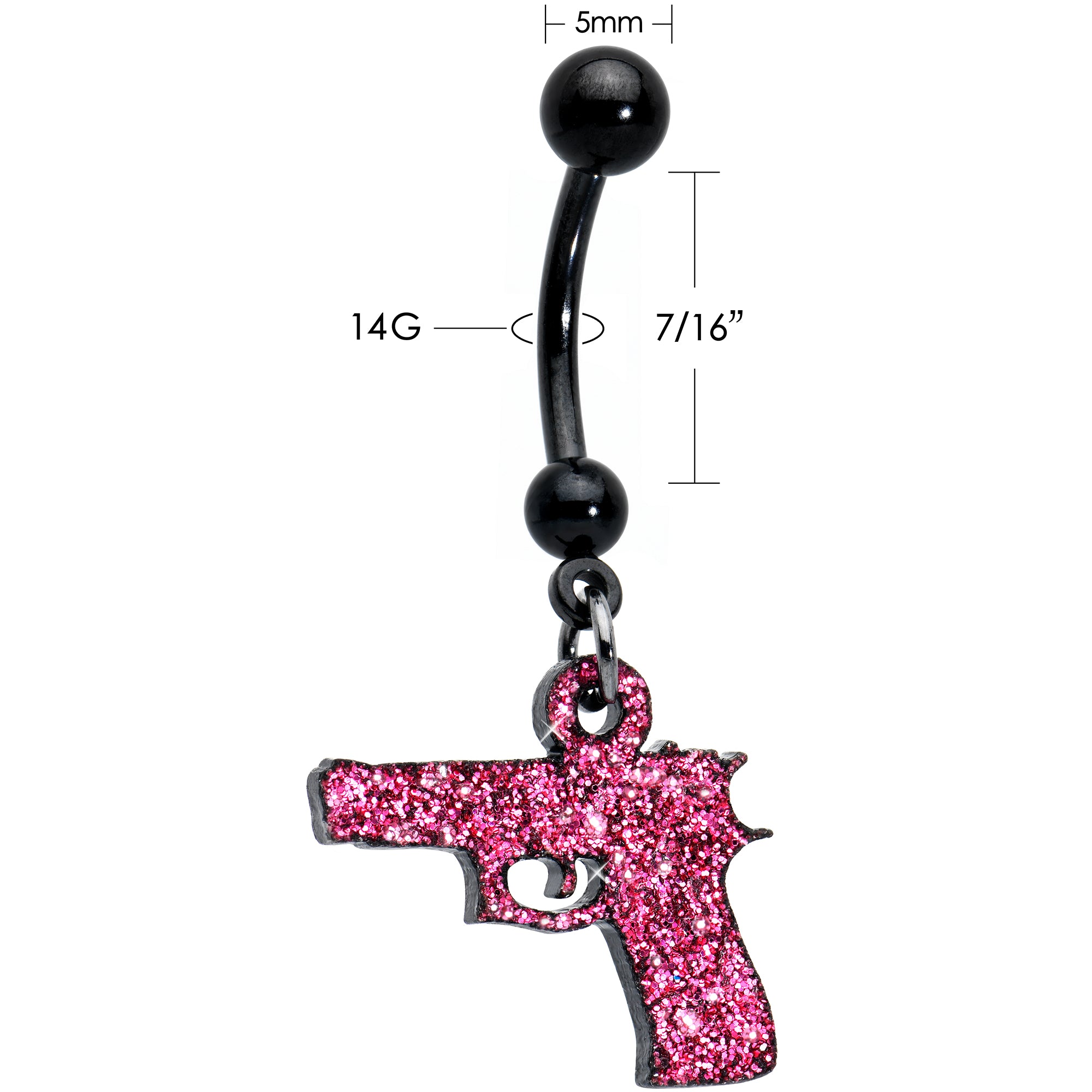 Pink Glitter Gun Dangle Stainless Steel Belly Ring stainless steel navel piercing