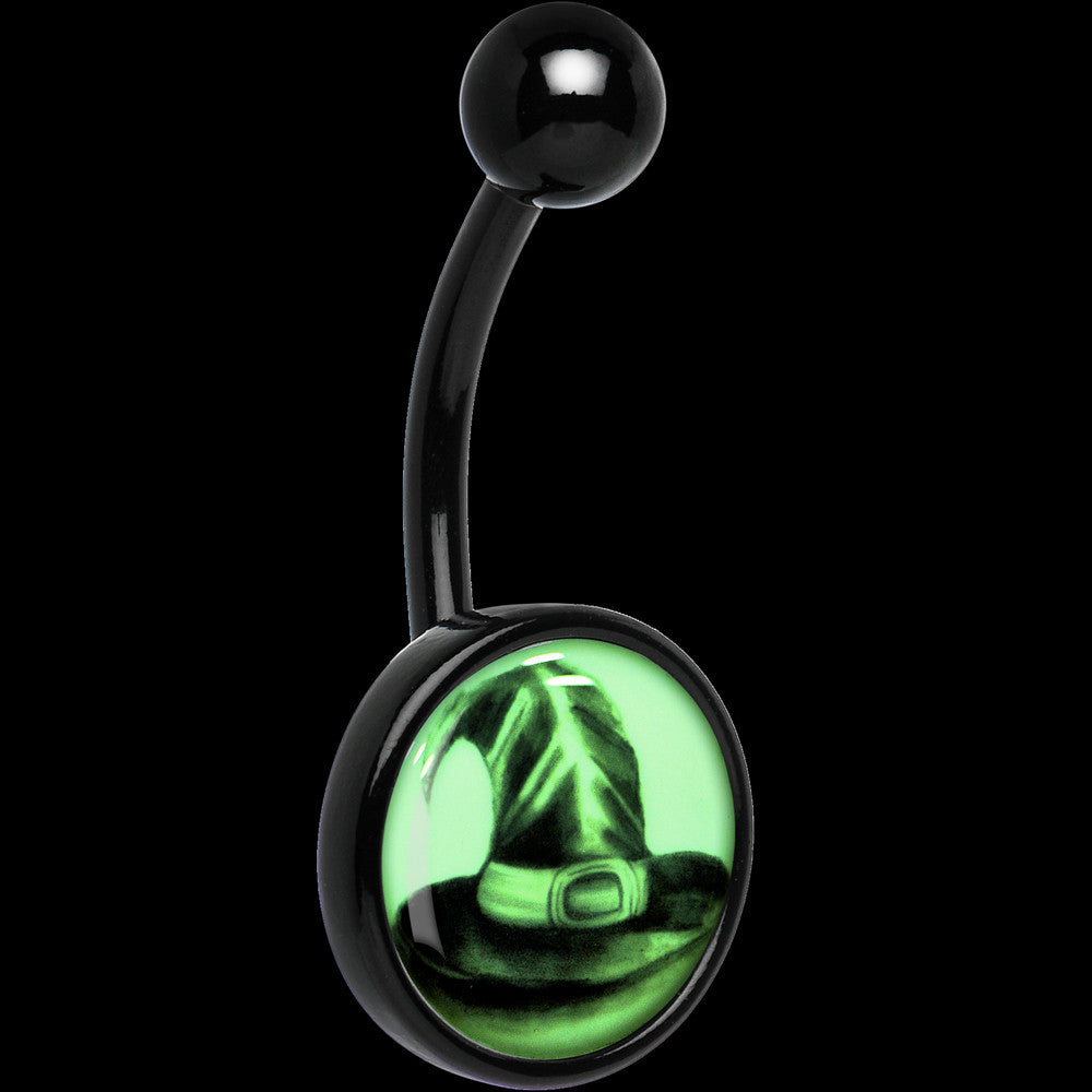 Black Titanium Magic Witch Hat Glow in the Dark Hypoallergenic Stainless Steel Belly Ring