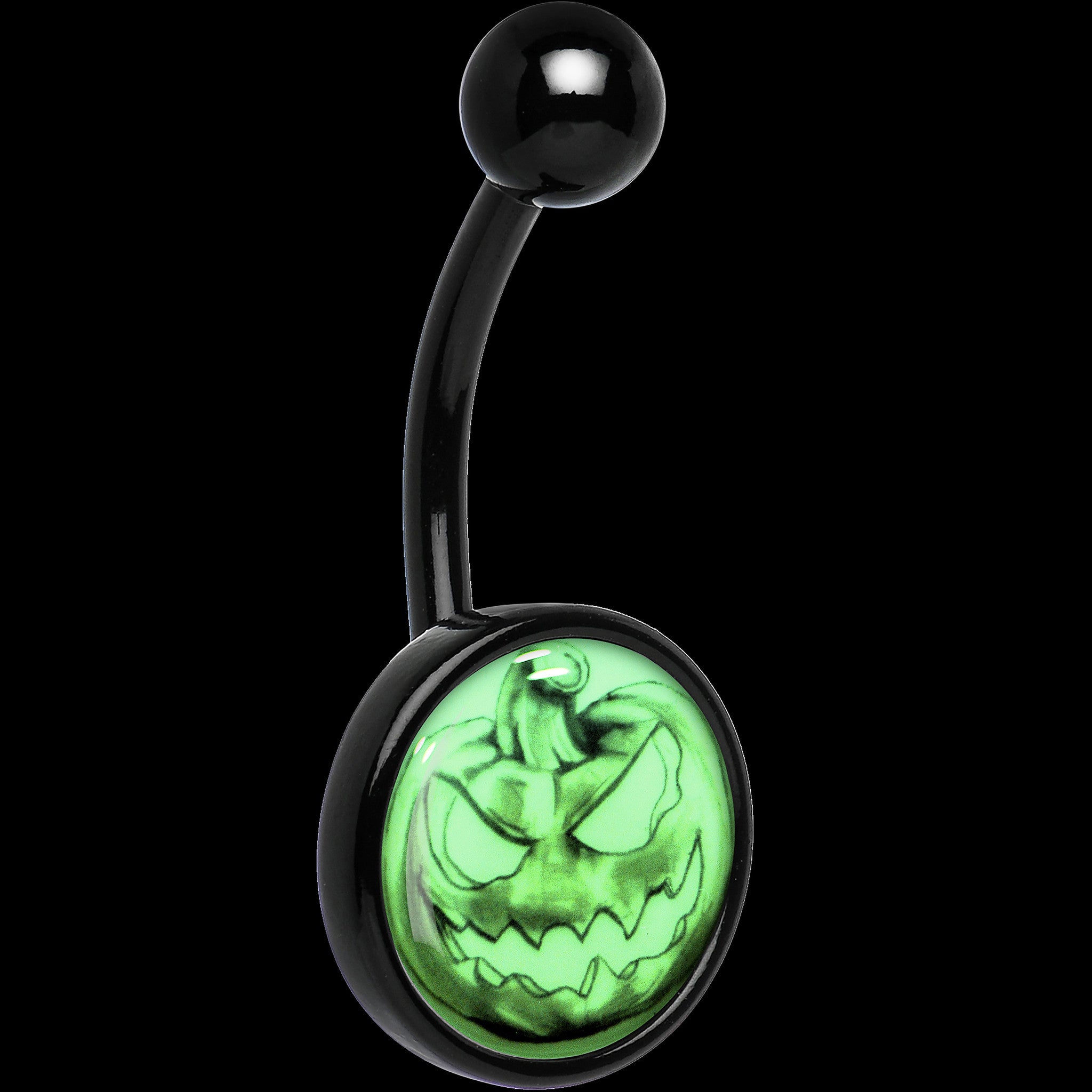 Black Titanium Bad Jack O' Lantern Glow in the Dark Stainless Steel Belly Ring lightweight comfortable