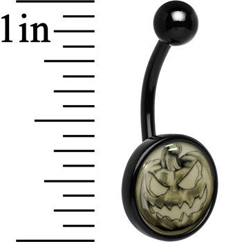 Black Titanium Bad Jack O' Lantern Glow in the Dark Stainless Steel Belly Ring stylish jewelry