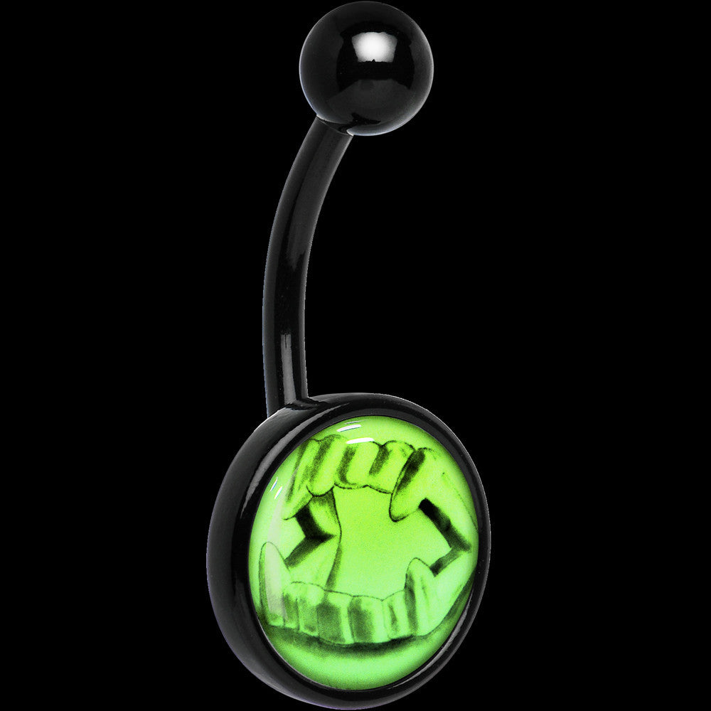 Black Titanium Fearsome Fangs Glow in the Dark Hypoallergenic Stainless Steel Belly Ring