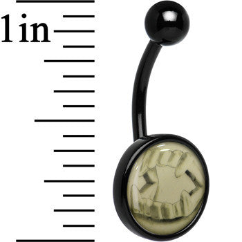 Black Titanium Fearsome Fangs Glow in the Dark Stainless Steel Belly Ring stylish jewelry