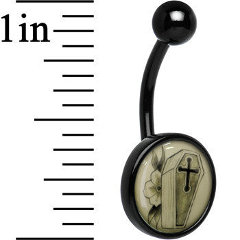Black Titanium Coffin and Flower Glow in the Dark Stainless Steel Belly Ring stylish jewelry