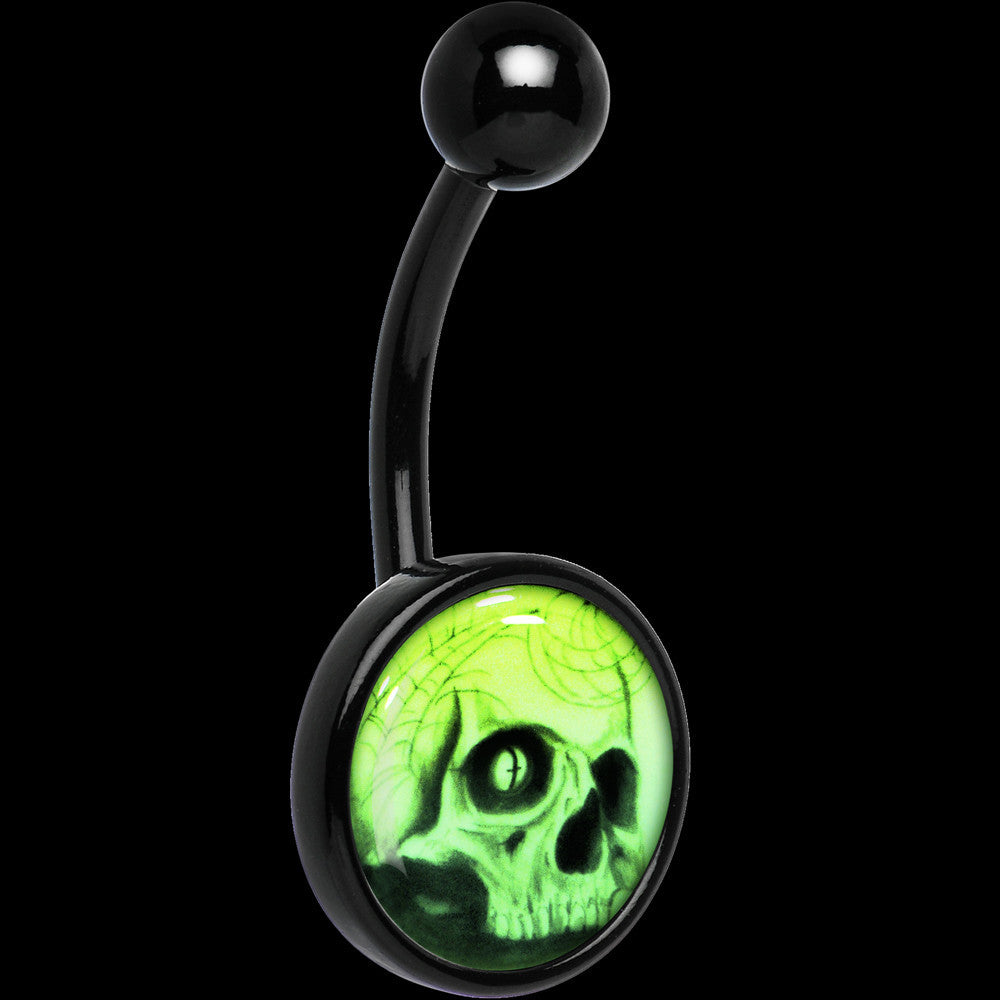 Black Titanium Webbed Skull Glow in the Dark Hypoallergenic Stainless Steel Belly Ring