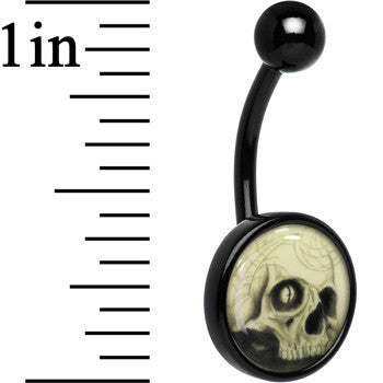 Black Titanium Webbed Skull Glow in the Dark Stainless Steel Belly Ring stylish jewelry