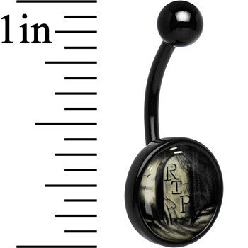 Black Titanium RIP Tombstone Glow in the Dark Stainless Steel Belly Ring stylish jewelry