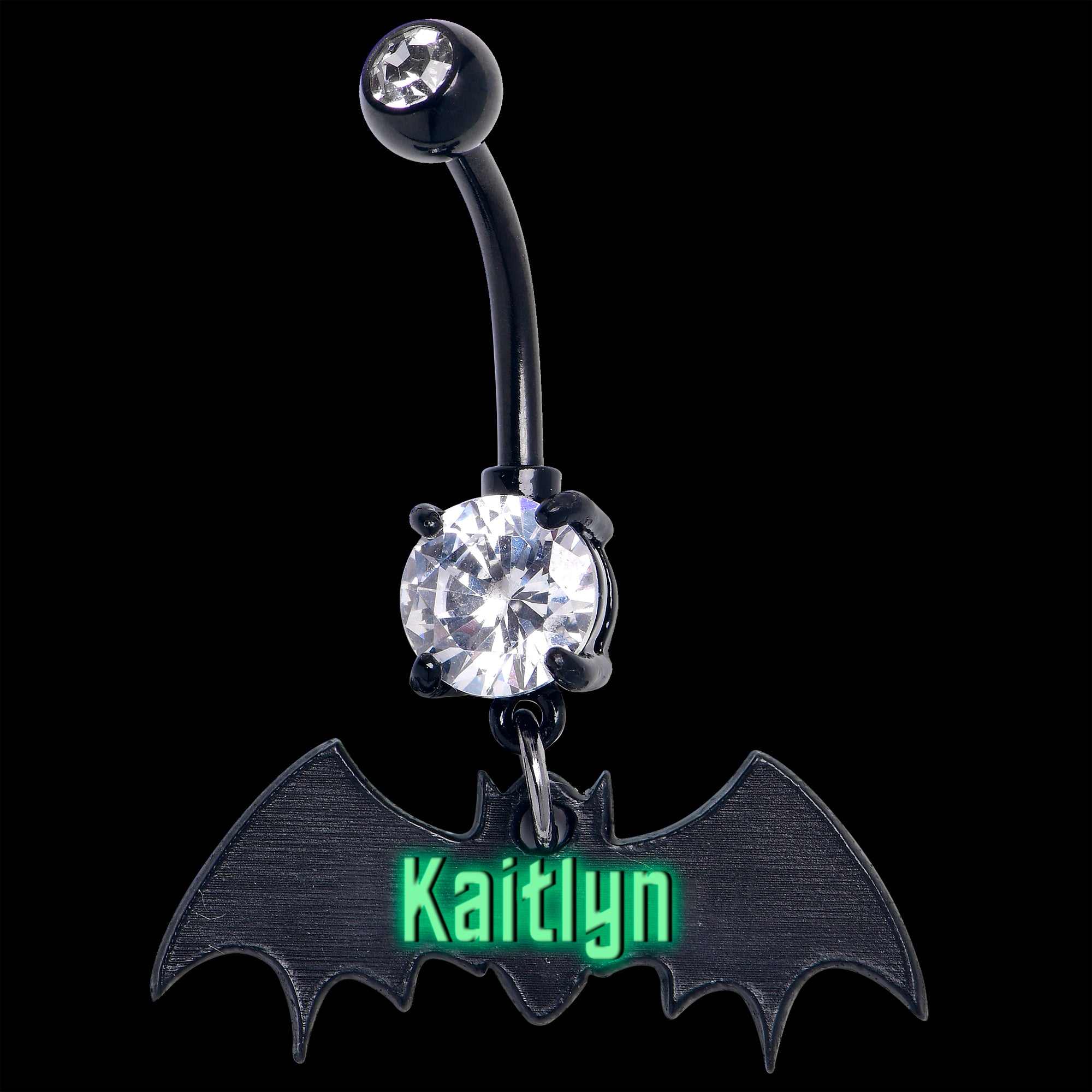 Custom Black Bat Glow in the Dark Personalized Dangle Stainless Steel Belly Ring lightweight comfortable