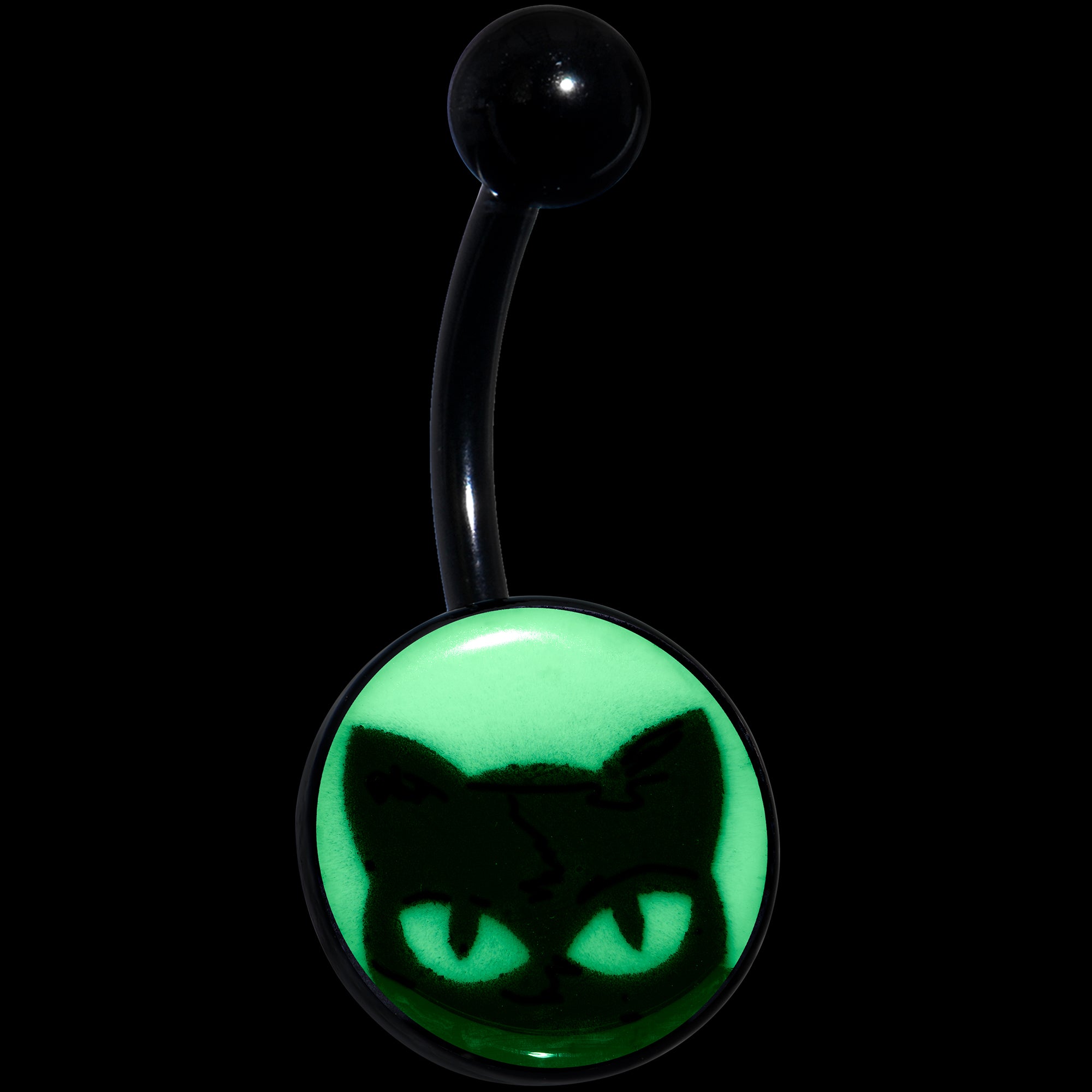 Black Glow in the Dark Peeking Black Cat Stainless Steel Belly Ring lightweight comfortable