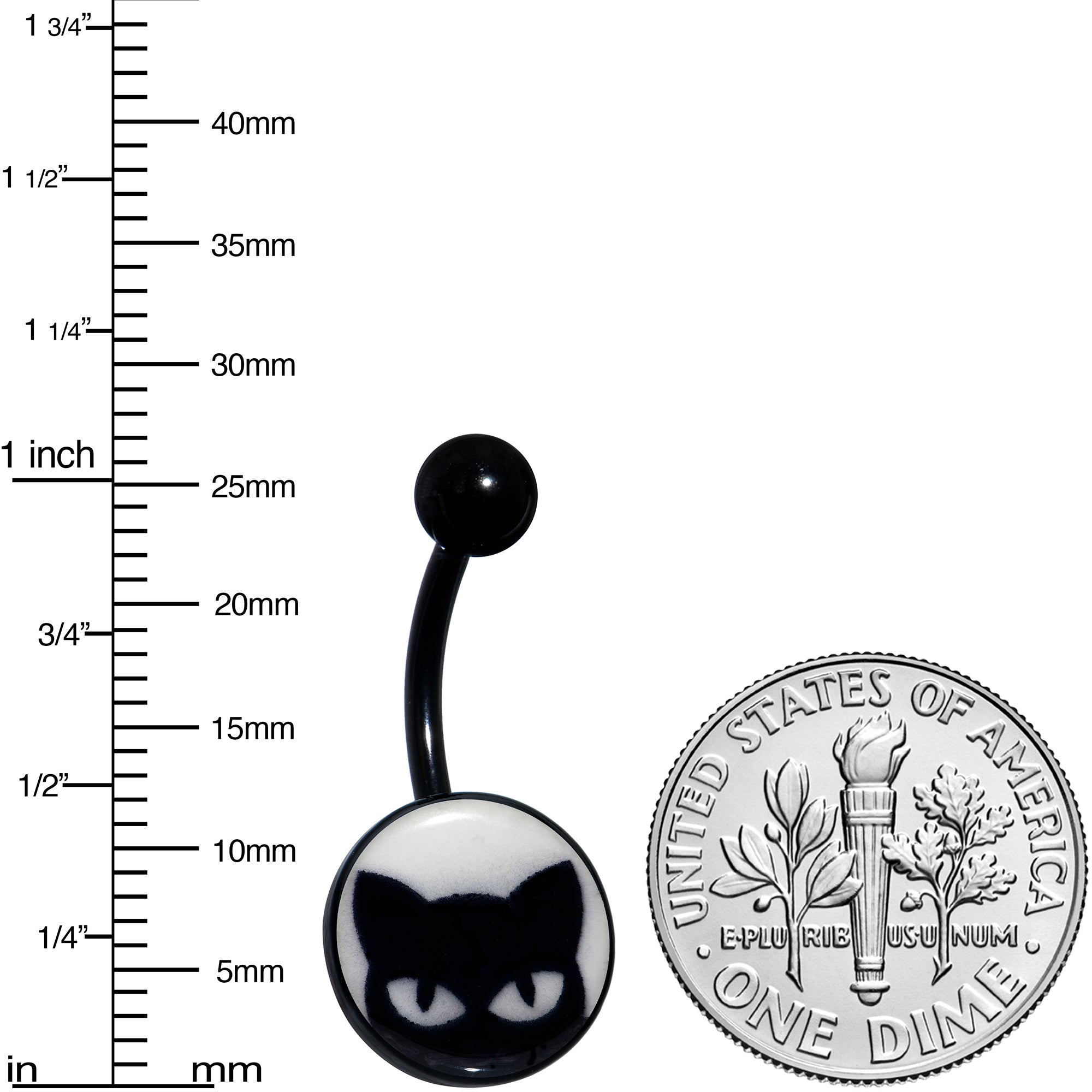 Black Glow in the Dark Peeking Black Cat Stainless Steel Belly Ring perfect for sensitive skin