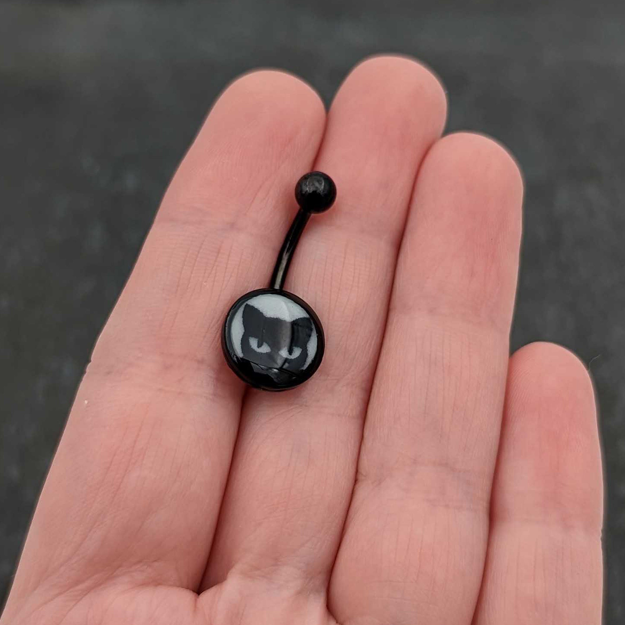 Black Glow in the Dark Peeking Black Cat Stainless Steel Belly Ring stylish jewelry