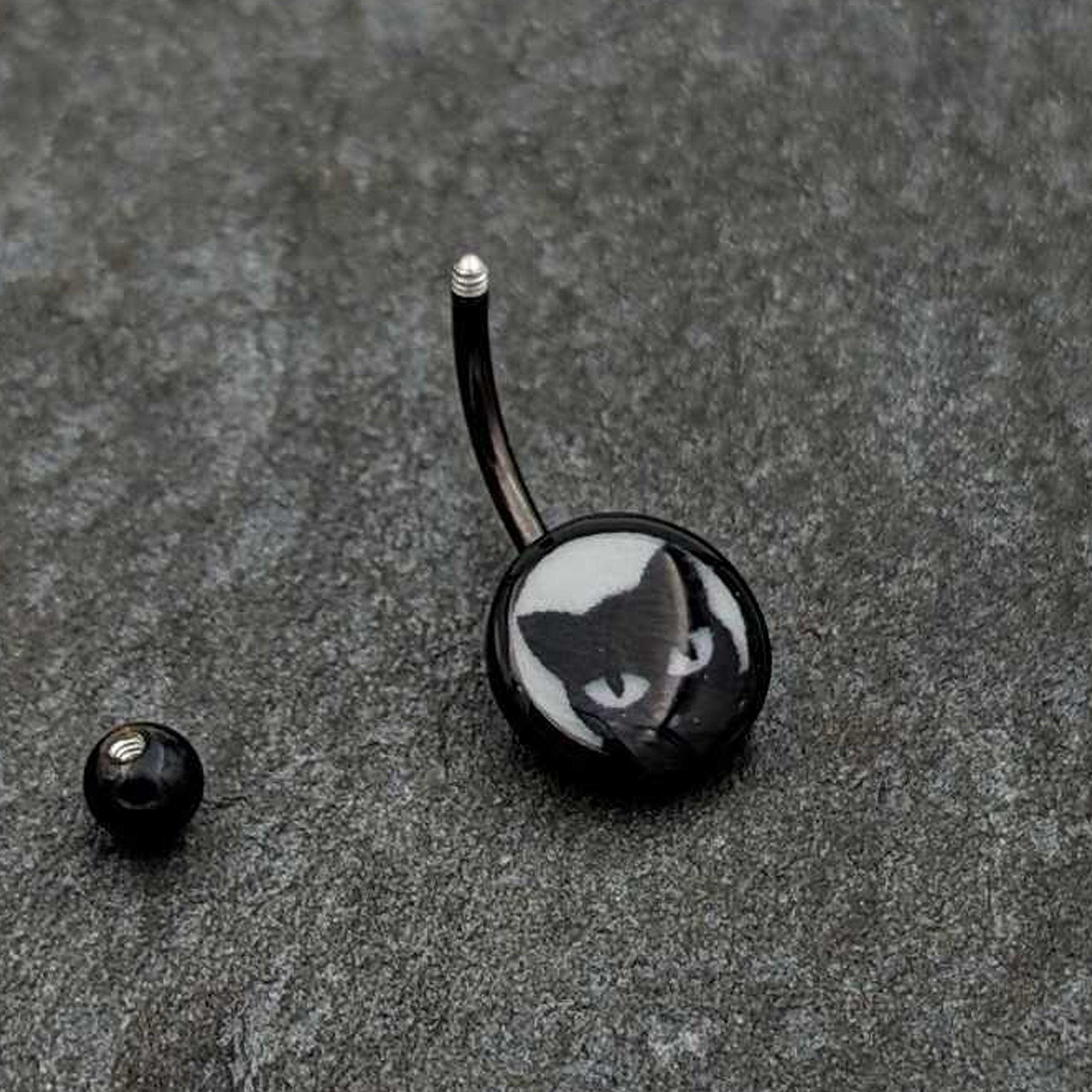 Black Glow in the Dark Peeking Black Cat Belly Ring by Onyx O