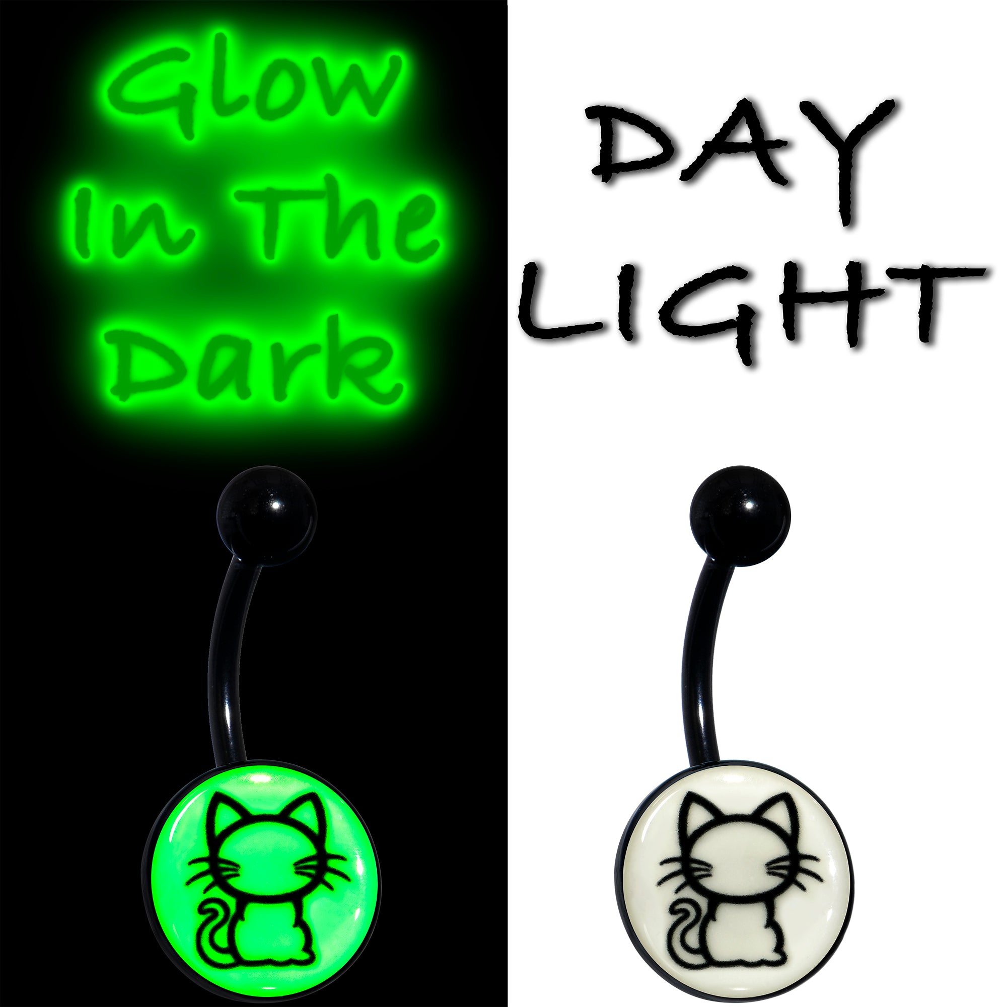 Black Anodized Glow in the Dark Kitty Cat Stainless Steel Belly Ring lightweight comfortable